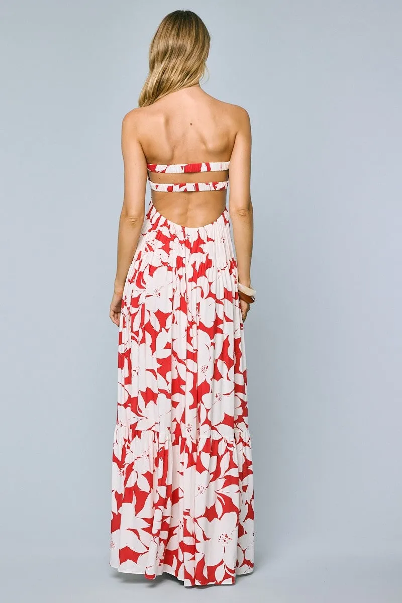 Red Floral Strapless Cutout Back Maxi Dress sold by Pinkblush product image thumbnail 3