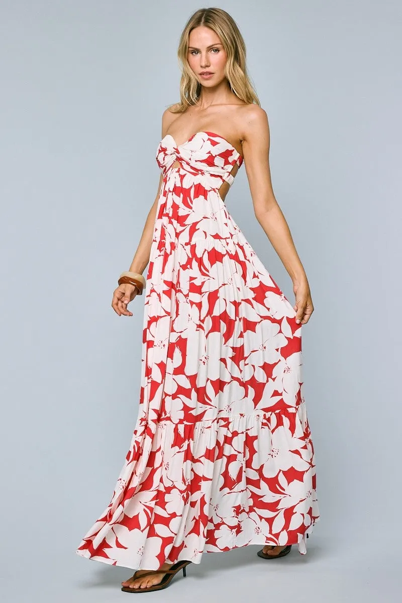 Red Floral Strapless Cutout Back Maxi Dress sold by Pinkblush product image thumbnail 2