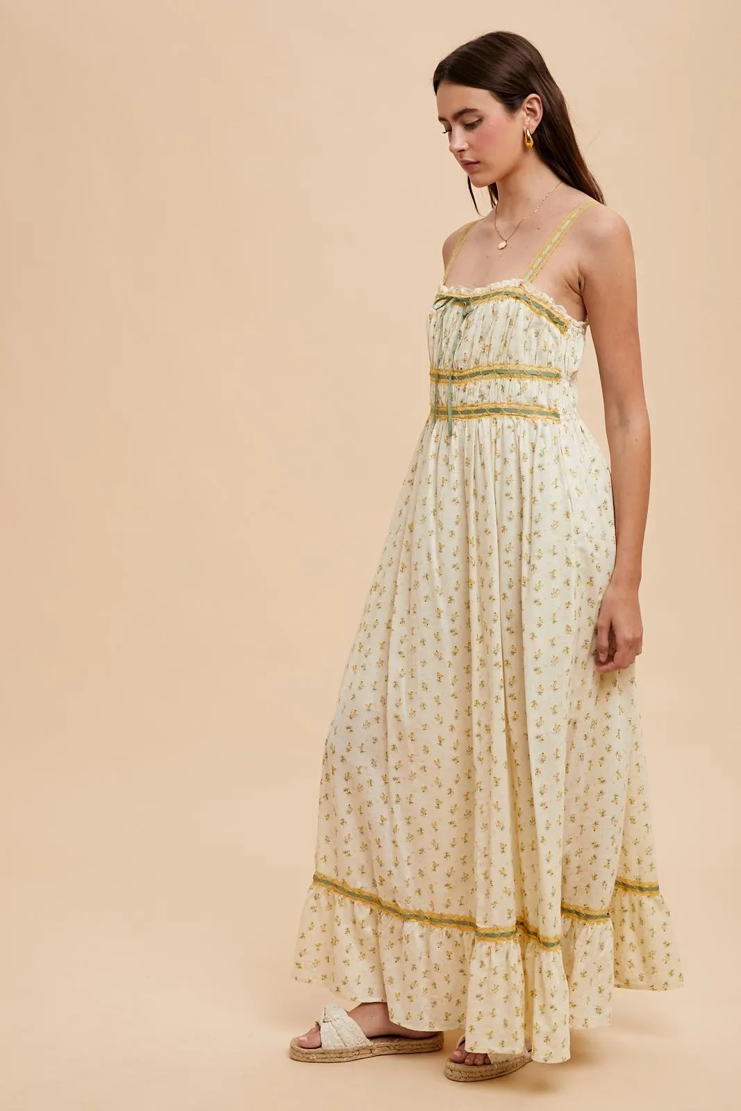 Yellow Floral Ribbon Detail Sleeveless Maxi Dress sold by Pinkblush product image thumbnail 3