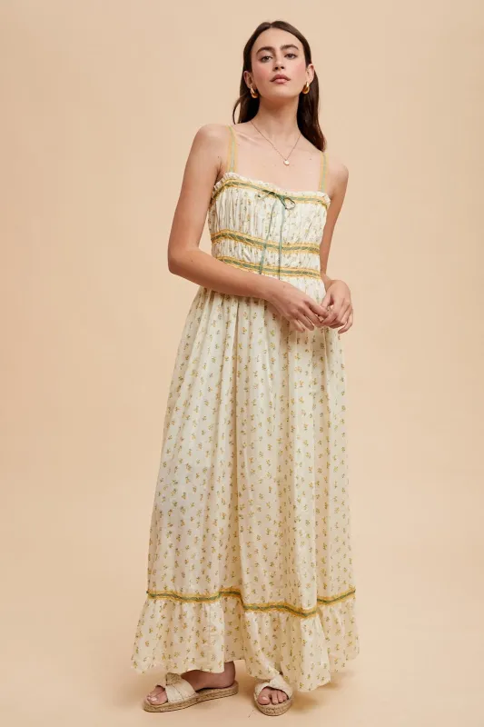 Yellow Floral Ribbon Detail Sleeveless Maxi Dress sold by Pinkblush