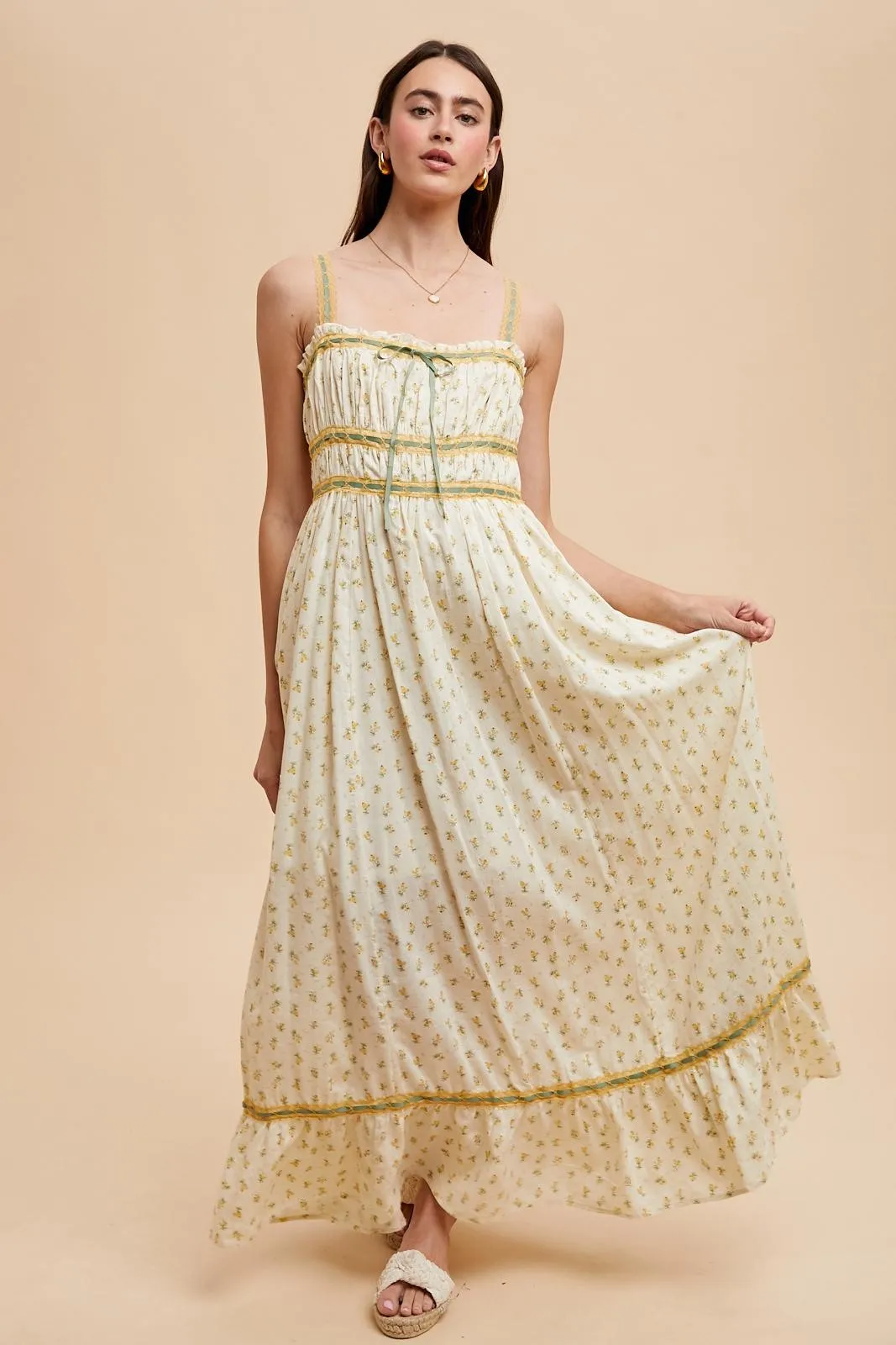 Yellow Floral Ribbon Detail Sleeveless Maxi Dress sold by Pinkblush product image thumbnail 2