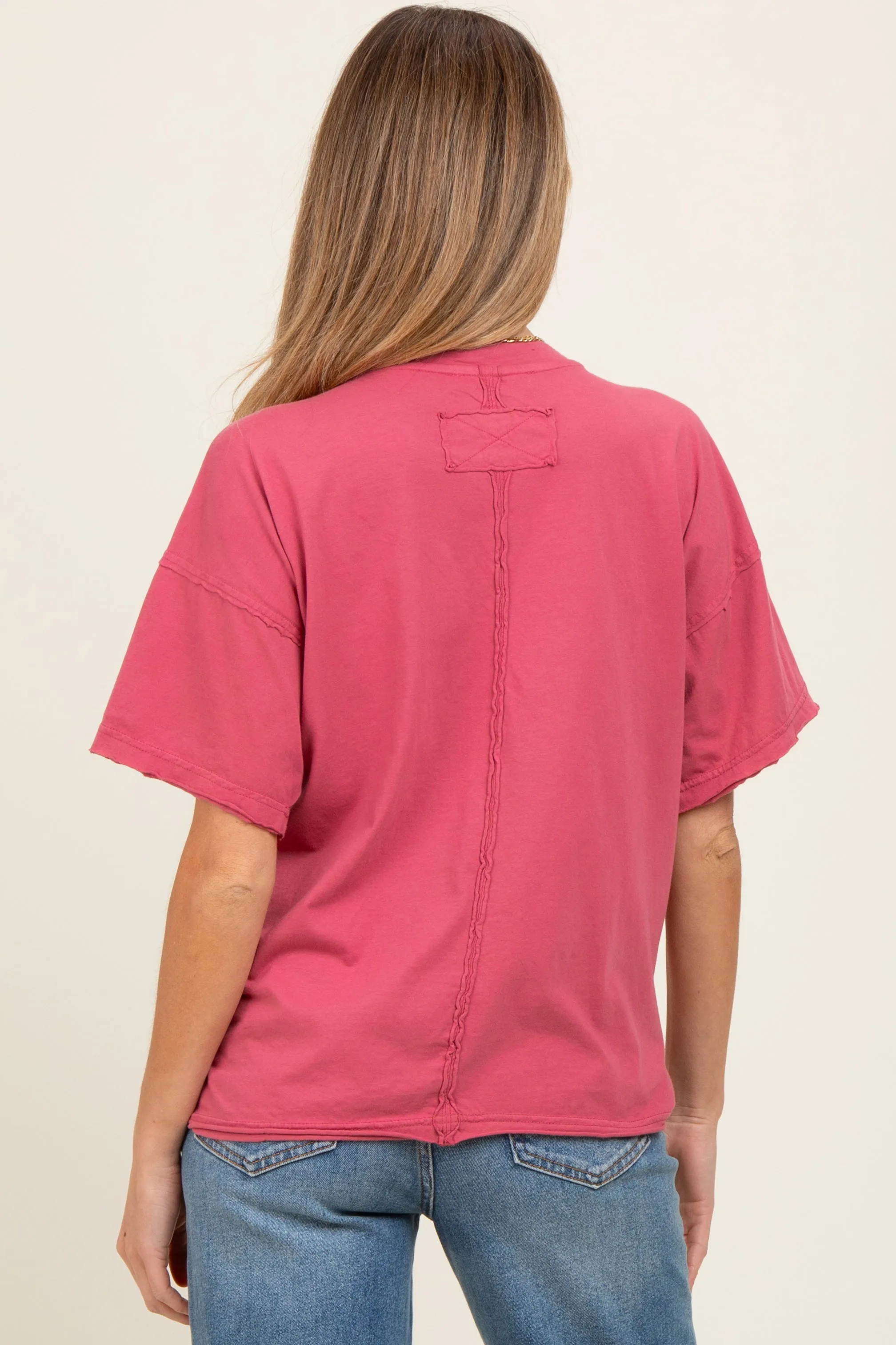 Dark Mauve Boxy Raw Edge Maternity Short Sleeve Tee sold by Pinkblush product image thumbnail 4