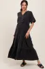 Black Button Front Tiered Maternity Maxi Dress sold by Pinkblush