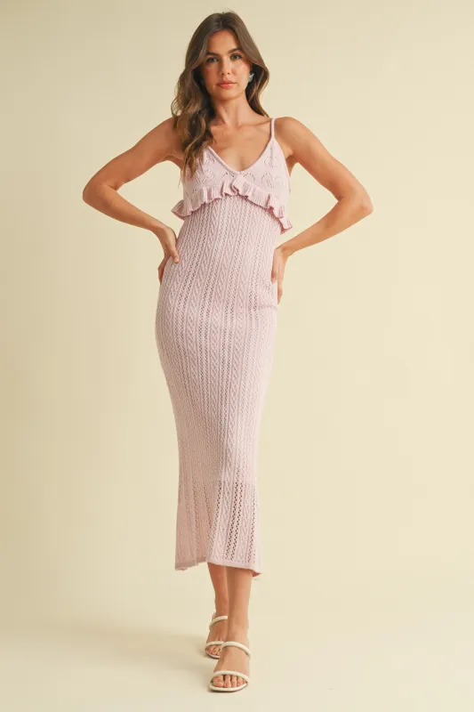 Light Pink Sleeveless Frill Sweater Midi Dress sold by Pinkblush