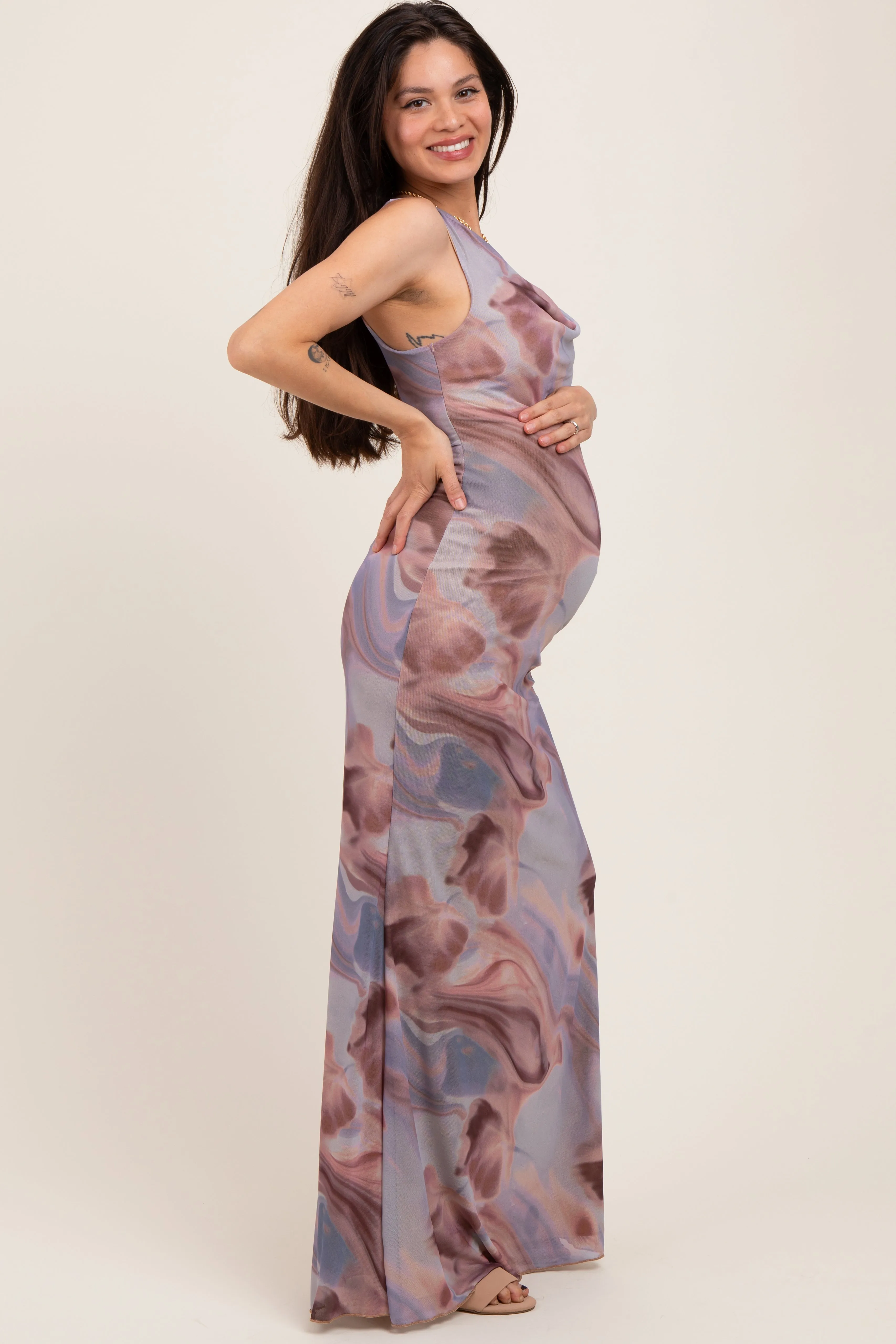Mauve Watercolor Draped Neck Maternity Maxi Dress sold by Pinkblush product image thumbnail 2