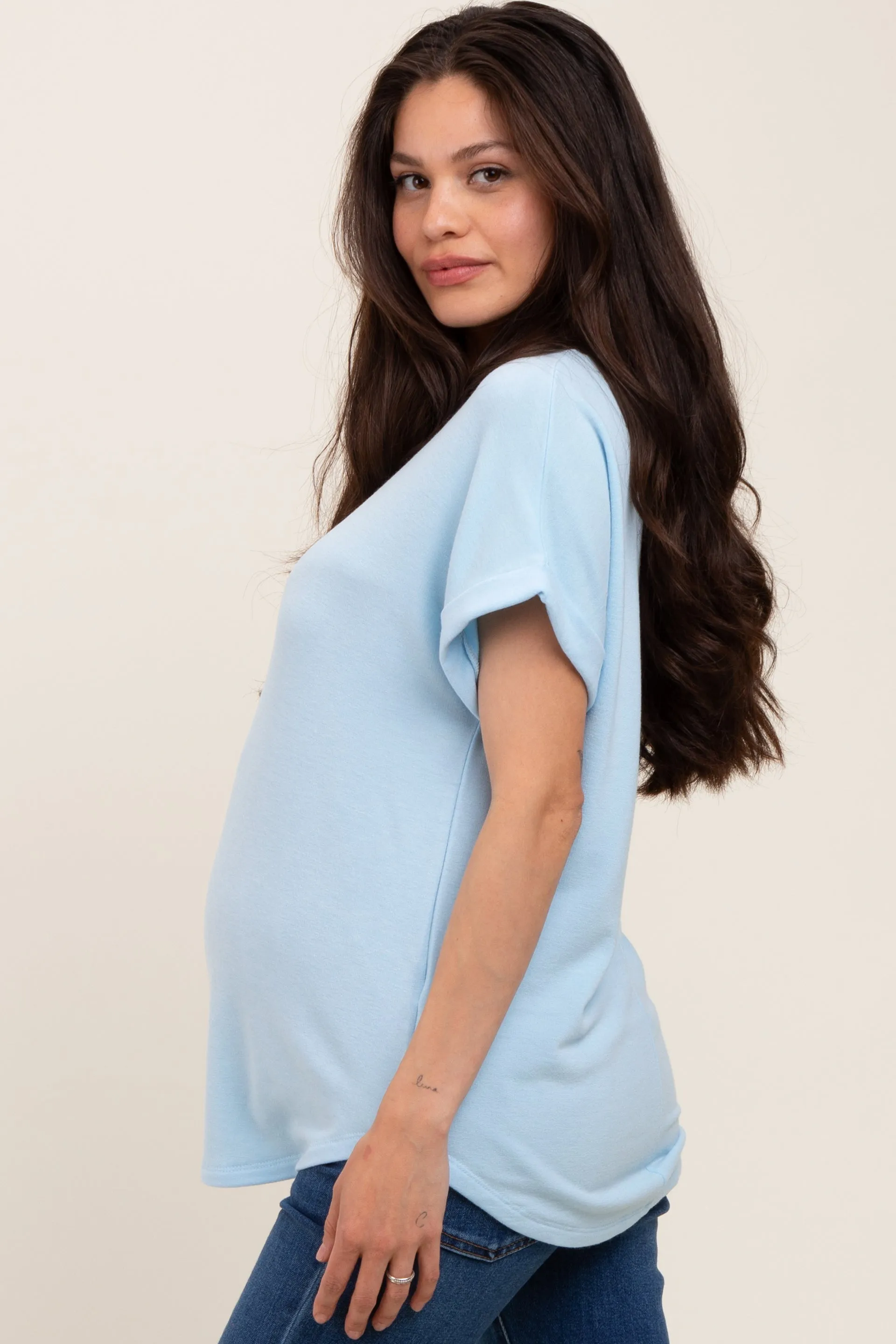 Light Blue French Terry Maternity Top sold by Pinkblush product image thumbnail 2