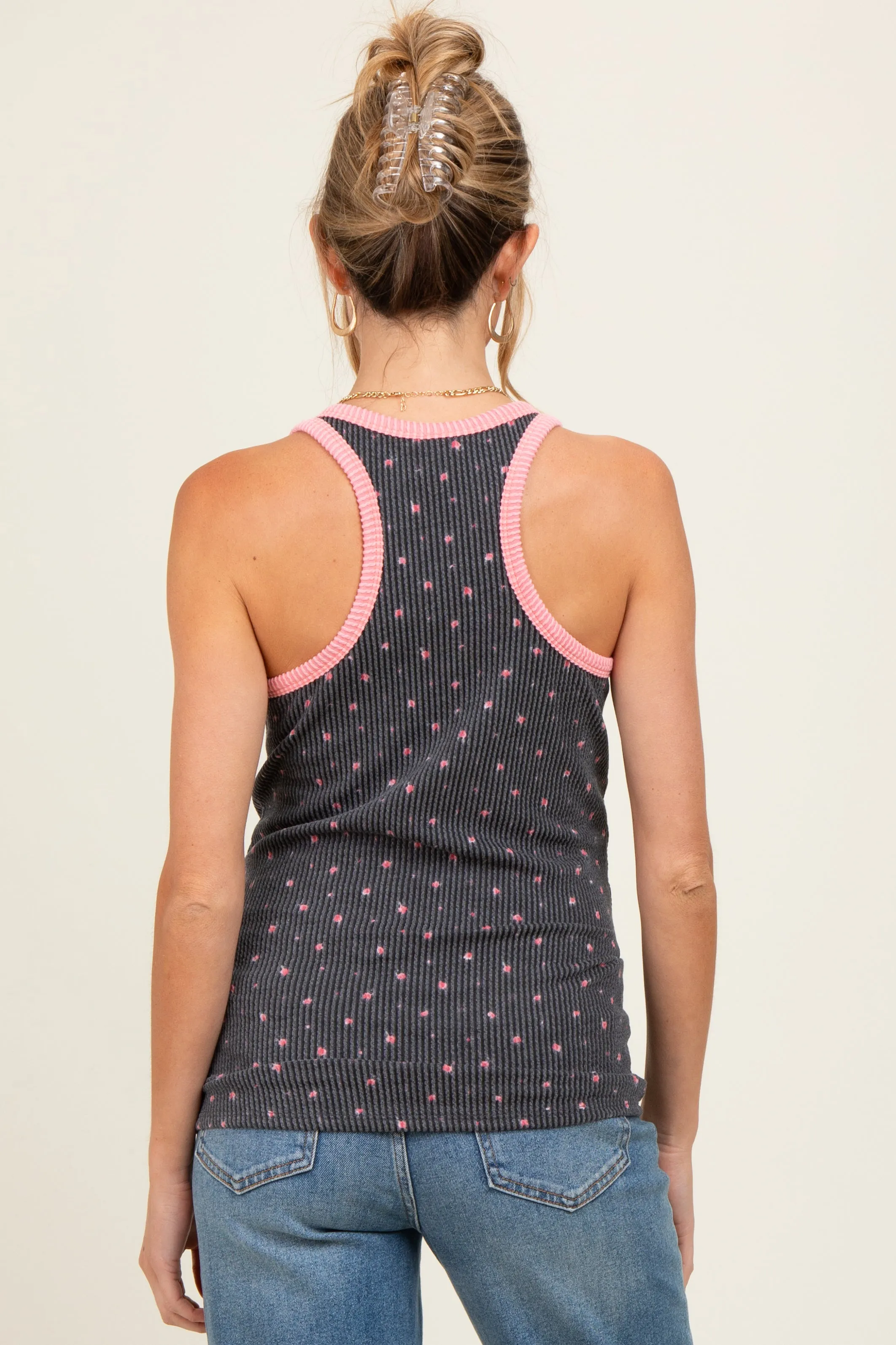 Charcoal Floral Ribbed Contrast Trim Maternity Tank Top sold by Pinkblush product image thumbnail 4