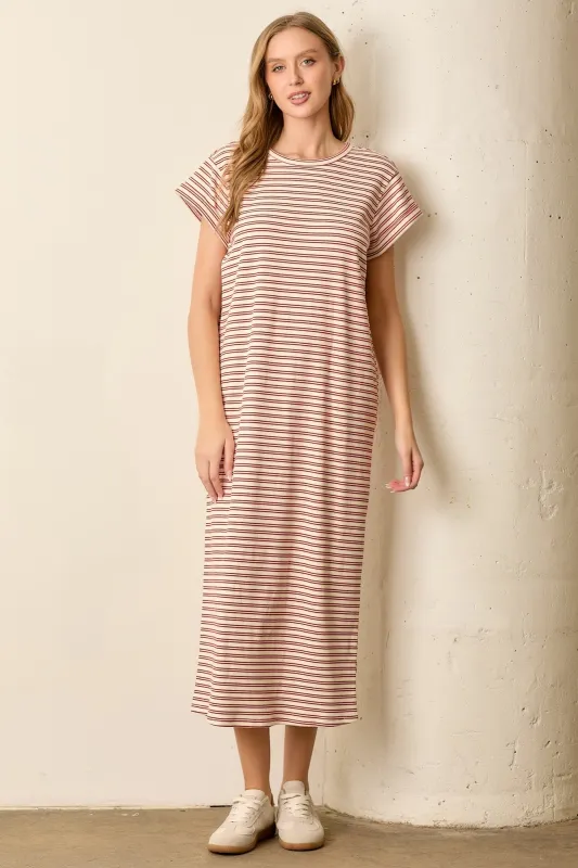 Red Striped Midi T-Shirt Dress sold by Pinkblush
