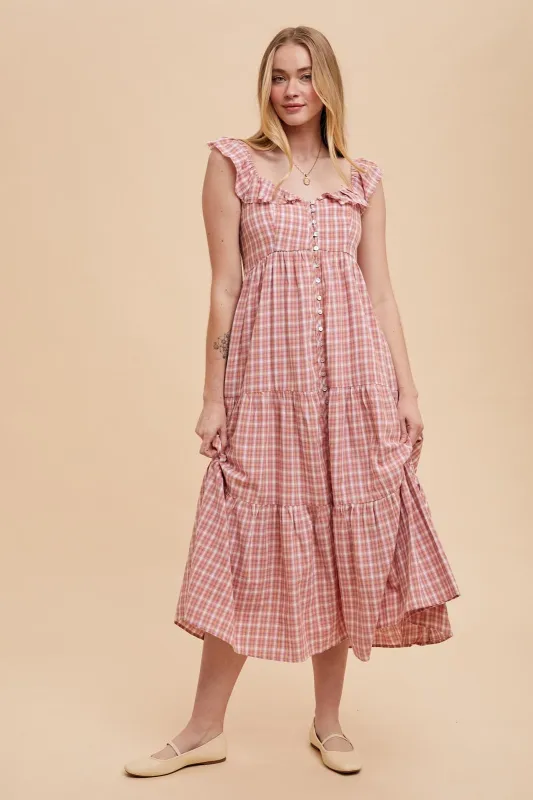 Mauve Cotton Plaid Maxi Dress sold by Pinkblush