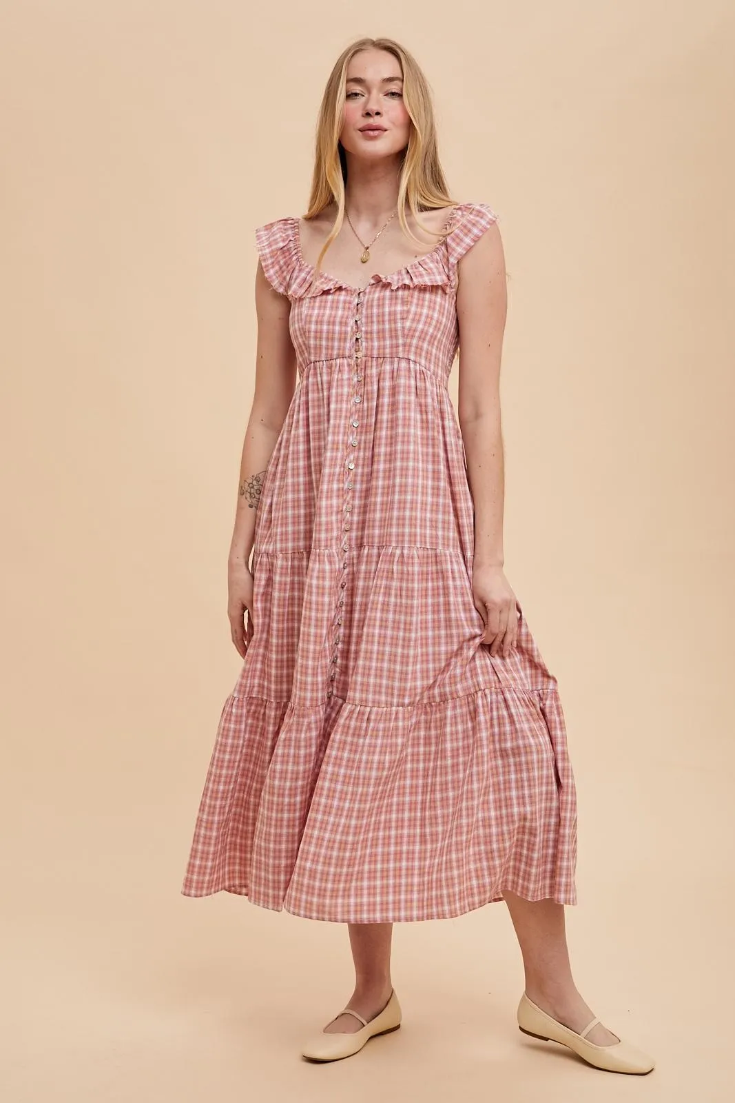 Mauve Cotton Plaid Maxi Dress sold by Pinkblush product image thumbnail 2