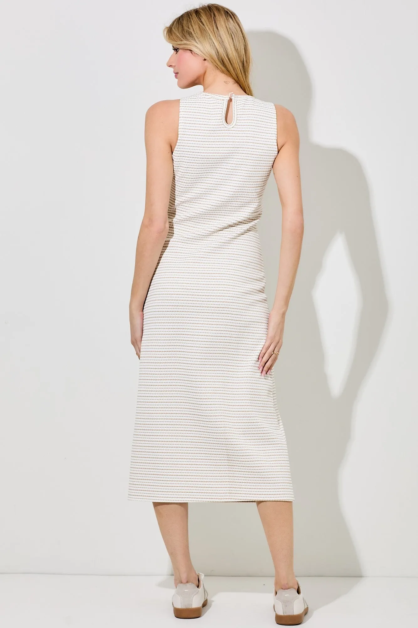 Light Taupe Striped Dot Midi Dress sold by Pinkblush product image thumbnail 3