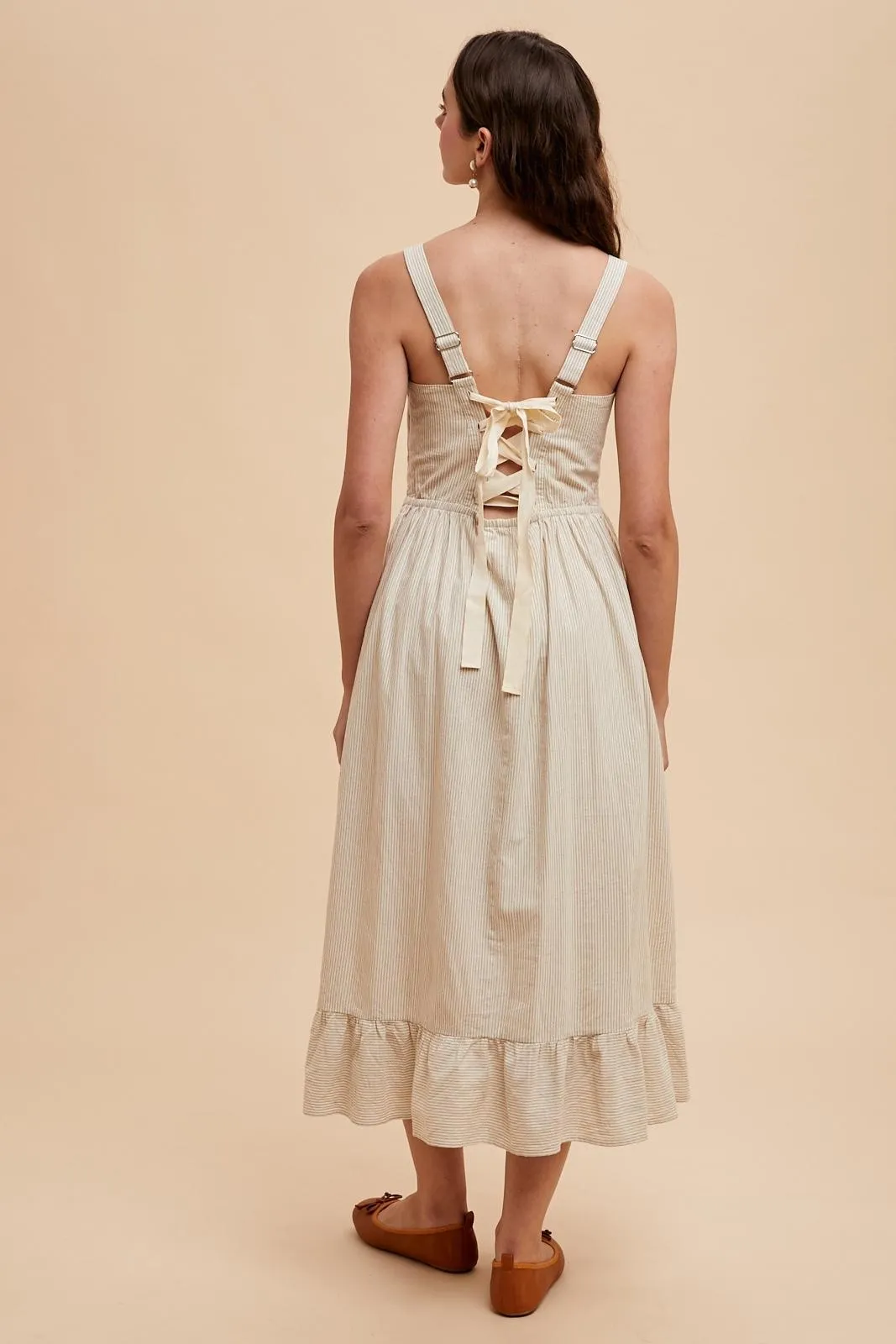 Beige Striped Cotton Sleeveless Dress sold by Pinkblush product image thumbnail 5