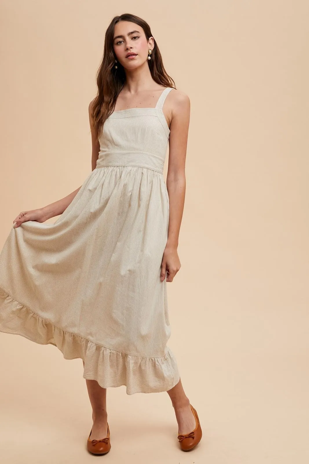 Beige Striped Cotton Sleeveless Dress sold by Pinkblush product image thumbnail 2