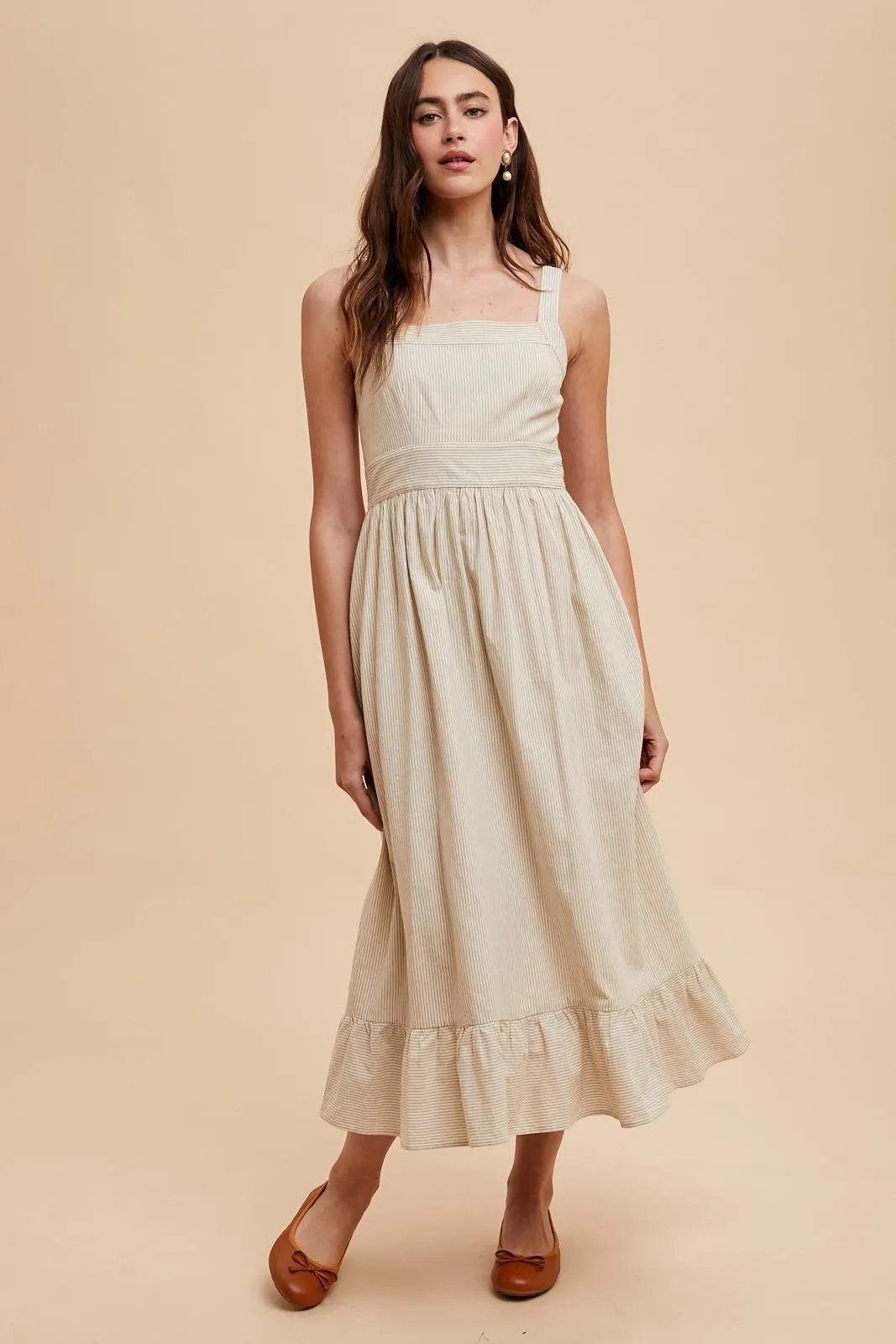 Beige Striped Cotton Sleeveless Dress sold by Pinkblush product image thumbnail 3