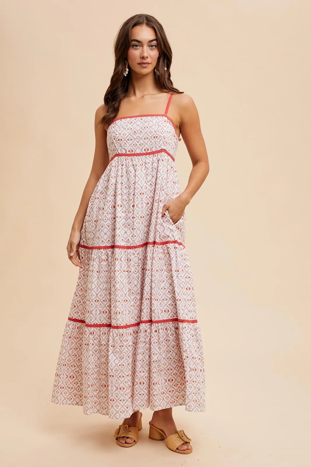 Coral Cotton Floral Maxi Dress sold by Pinkblush