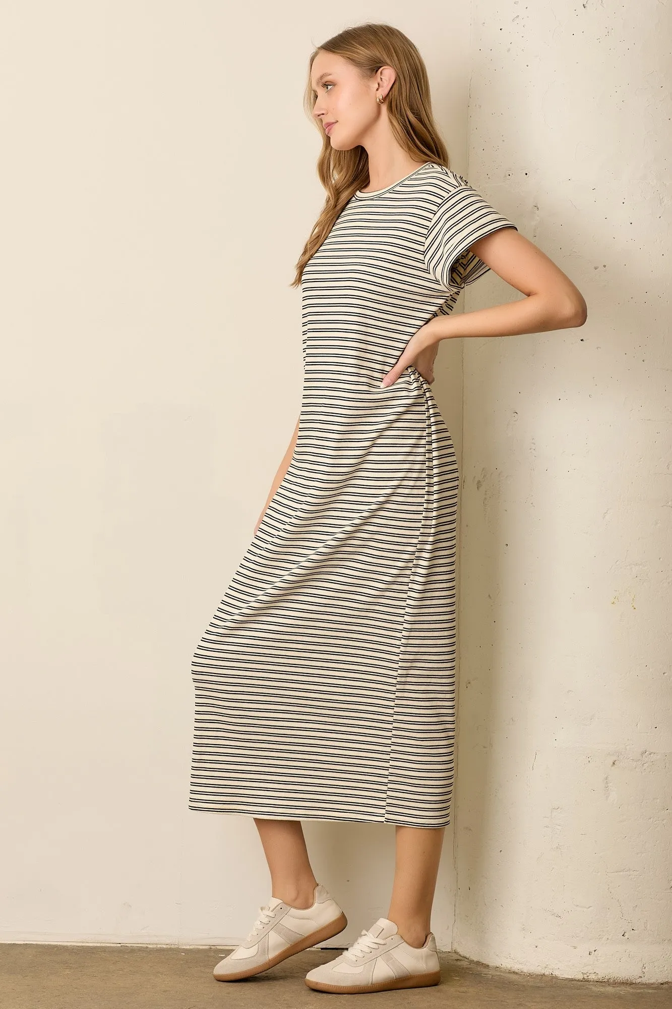 Black Striped Midi T-Shirt Dress sold by Pinkblush product image thumbnail 2