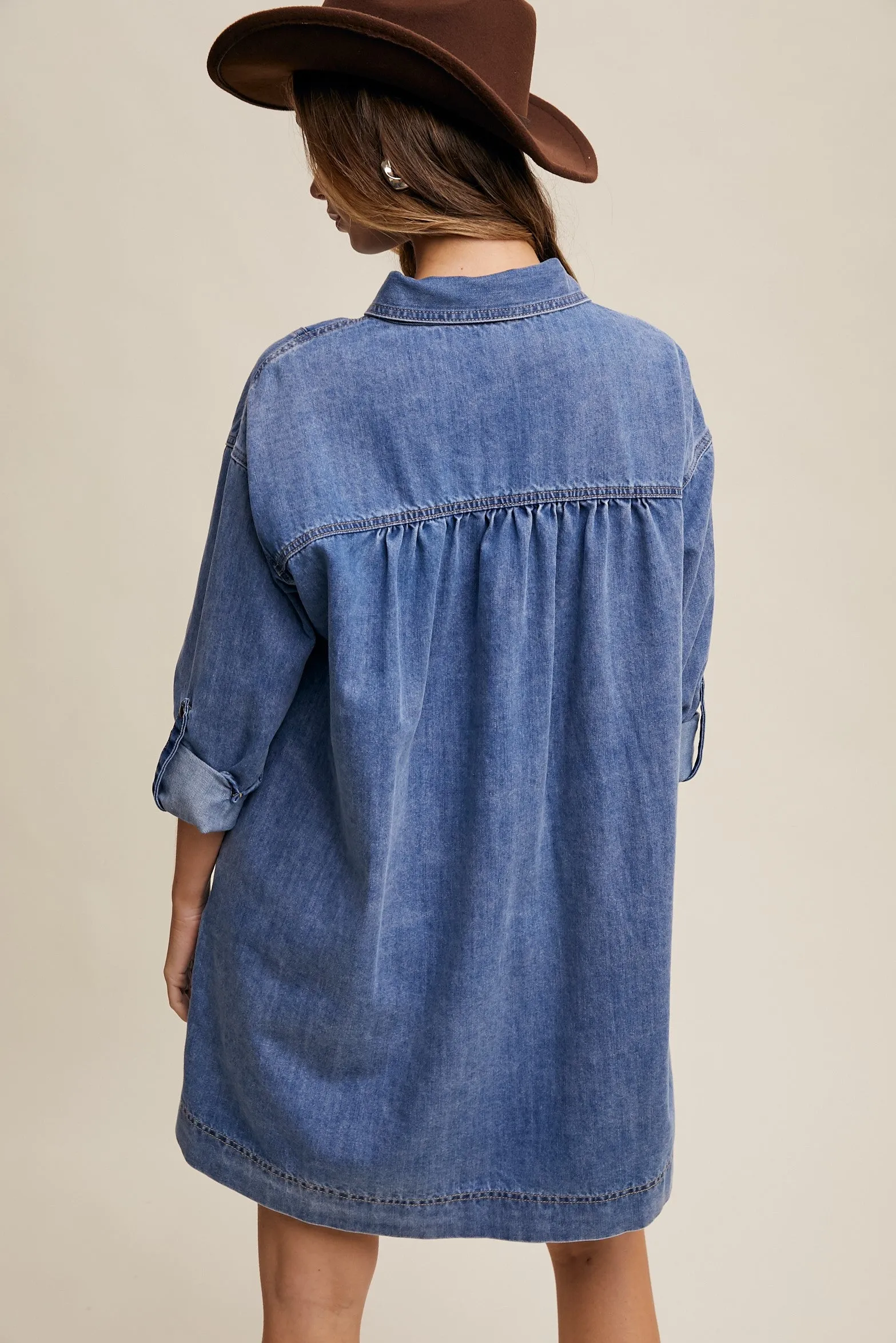 Blue Denim Heart-Pocket Shirt Dress sold by Pinkblush product image thumbnail 4