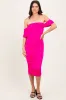 Fuchsia Off Shoulder Draped Ruched Maternity Midi Dress sold by Pinkblush