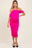 Fuchsia Off Shoulder Draped Ruched Maternity Midi Dress sold by Pinkblush