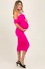Fuchsia Off Shoulder Draped Ruched Maternity Midi Dress sold by Pinkblush