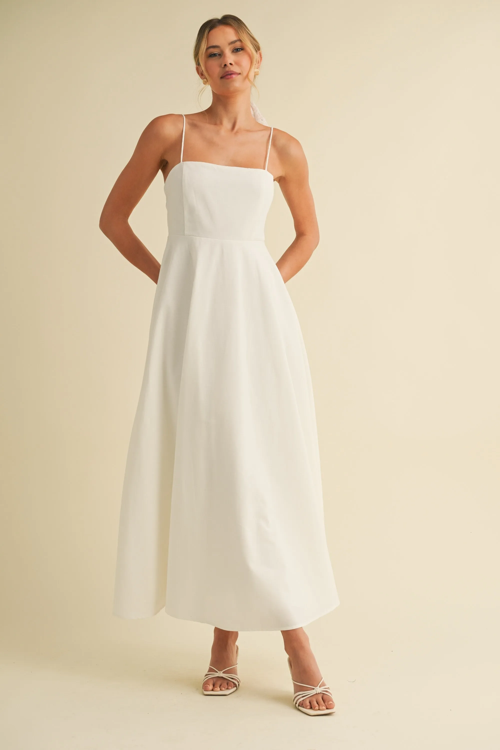 White Linen A-Line Flared Midi Dress sold by Pinkblush product image thumbnail 2