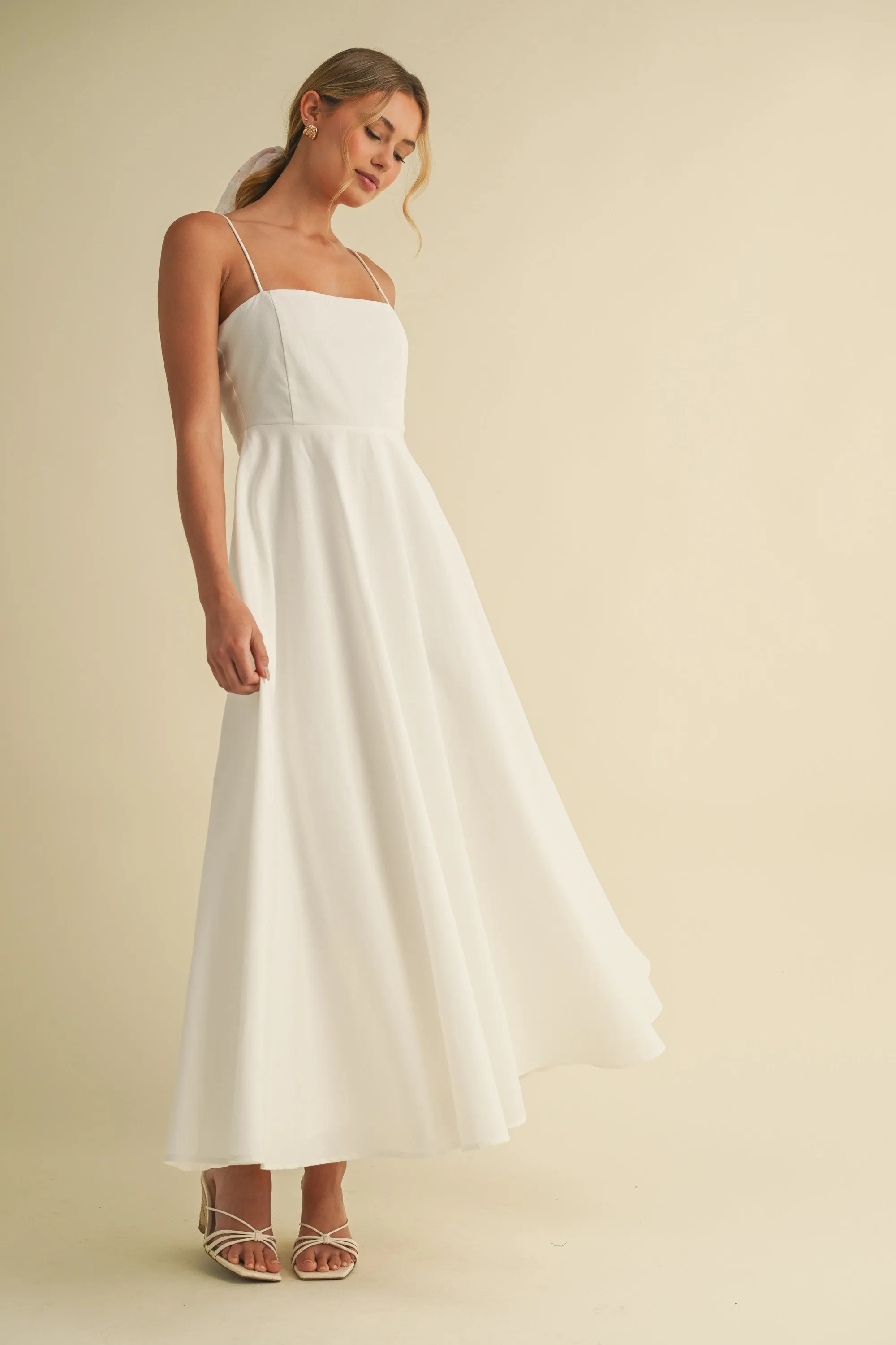 White Linen A-Line Flared Midi Dress sold by Pinkblush product image thumbnail 3
