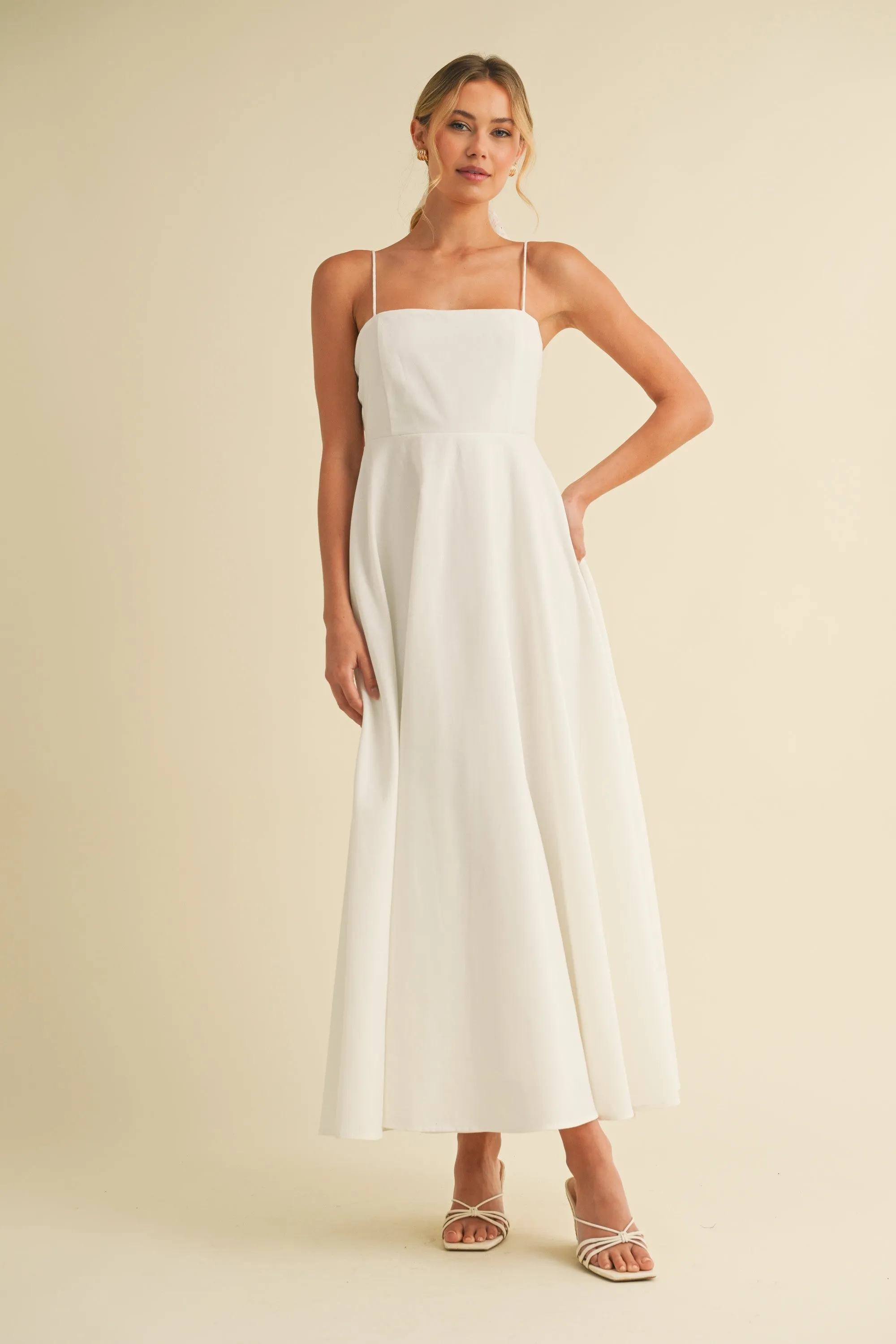 White Linen A-Line Flared Midi Dress sold by Pinkblush product image thumbnail 4