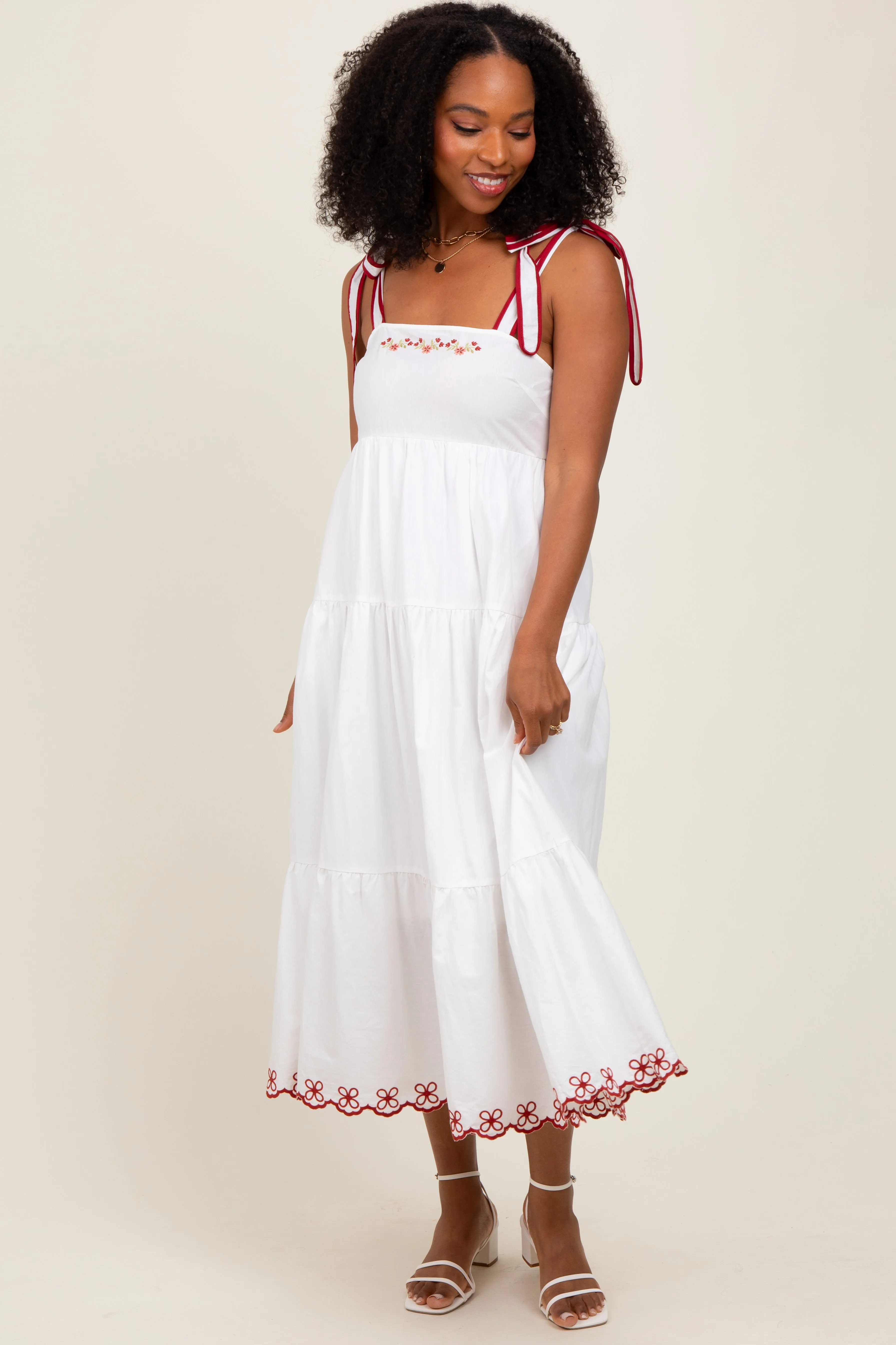 Ivory Embroidered Tiered Maternity Midi Dress sold by Pinkblush product image thumbnail 5