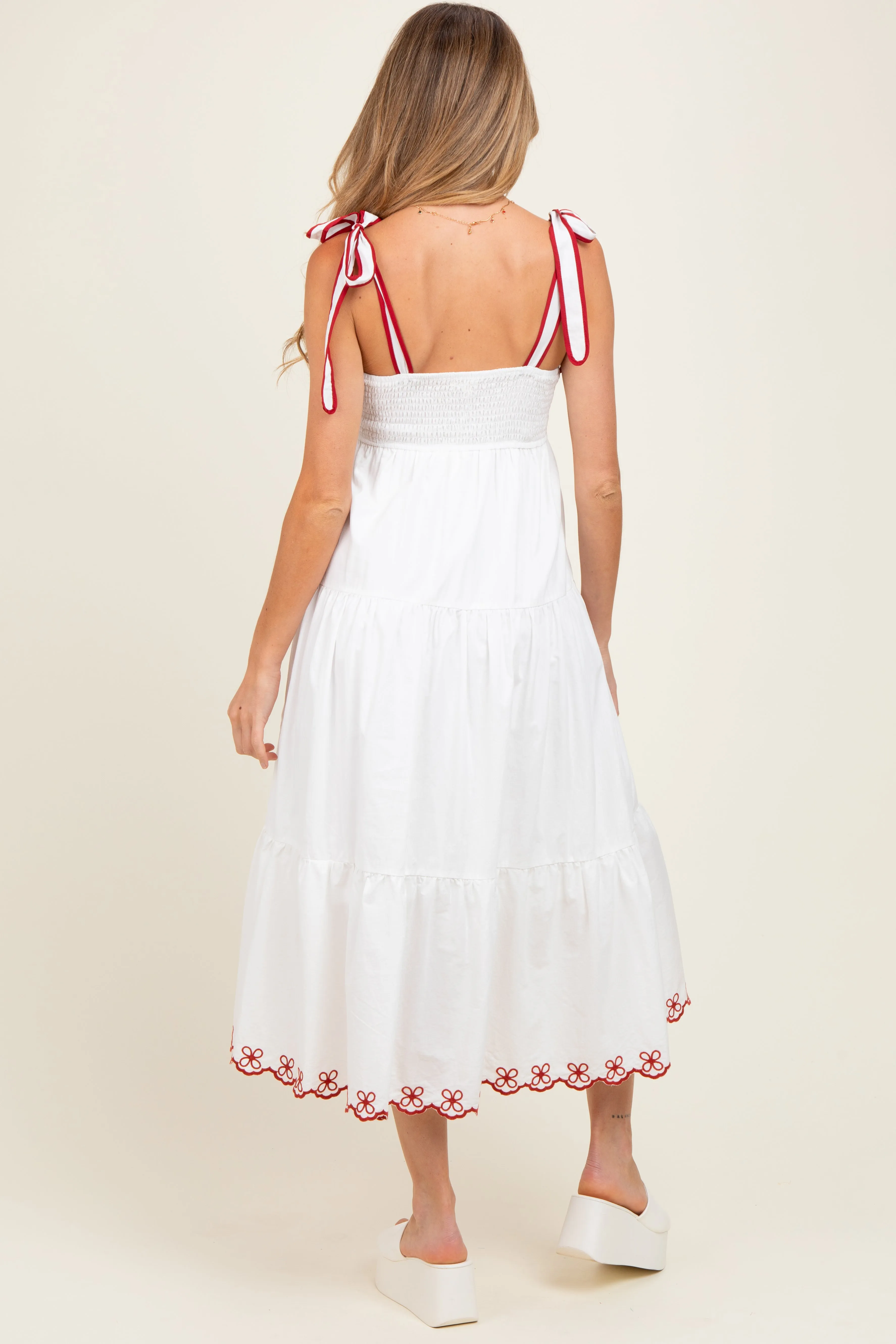 Ivory Embroidered Tiered Maternity Midi Dress sold by Pinkblush product image thumbnail 4