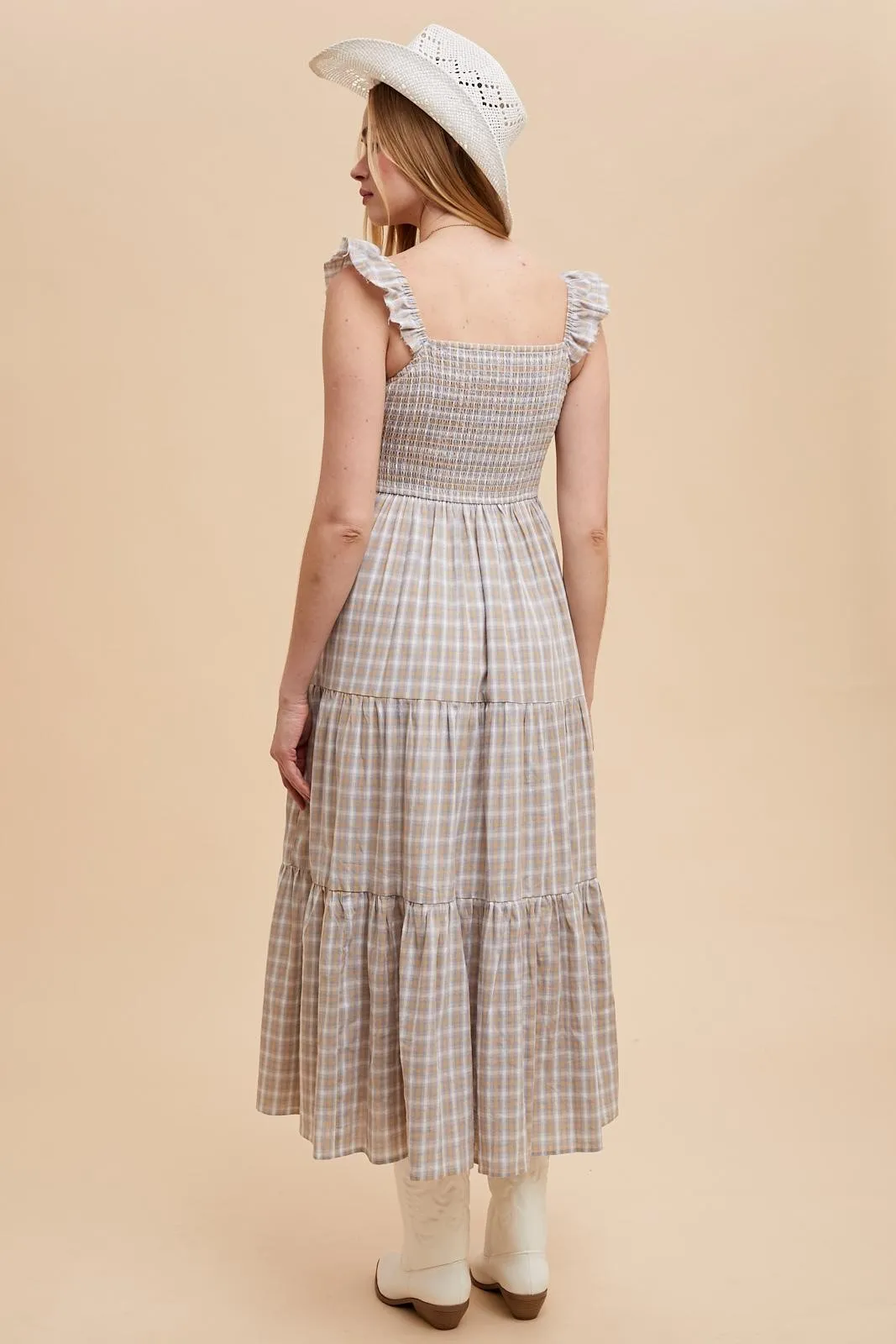 Light Blue Cotton Plaid Maxi Dress sold by Pinkblush product image thumbnail 4