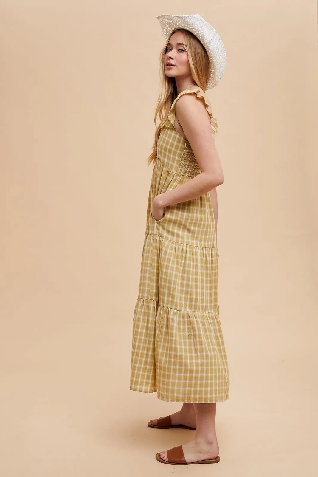 Mustard Cotton Plaid Maxi Dress sold by Pinkblush product image thumbnail 4