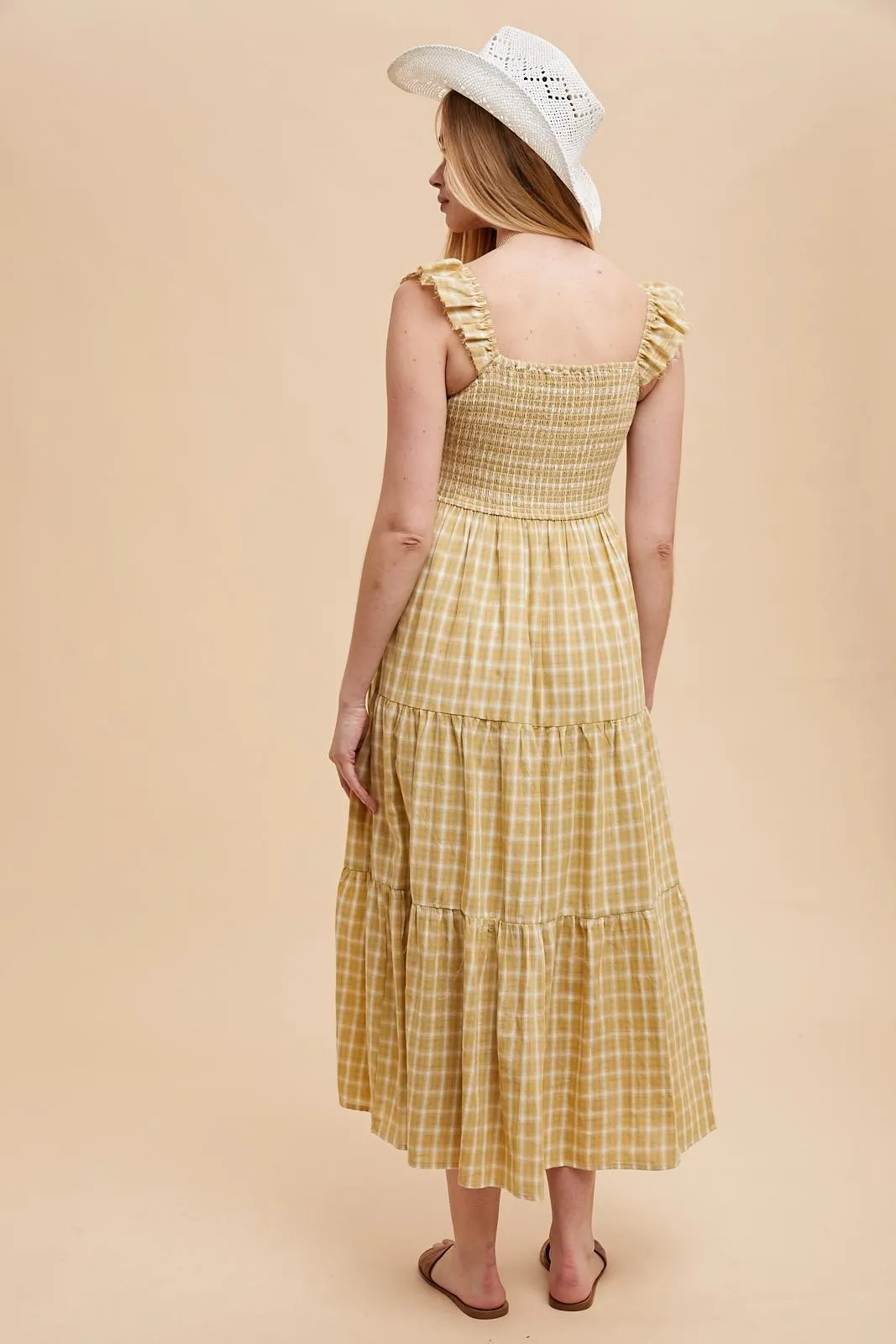 Mustard Cotton Plaid Maxi Dress sold by Pinkblush product image thumbnail 5