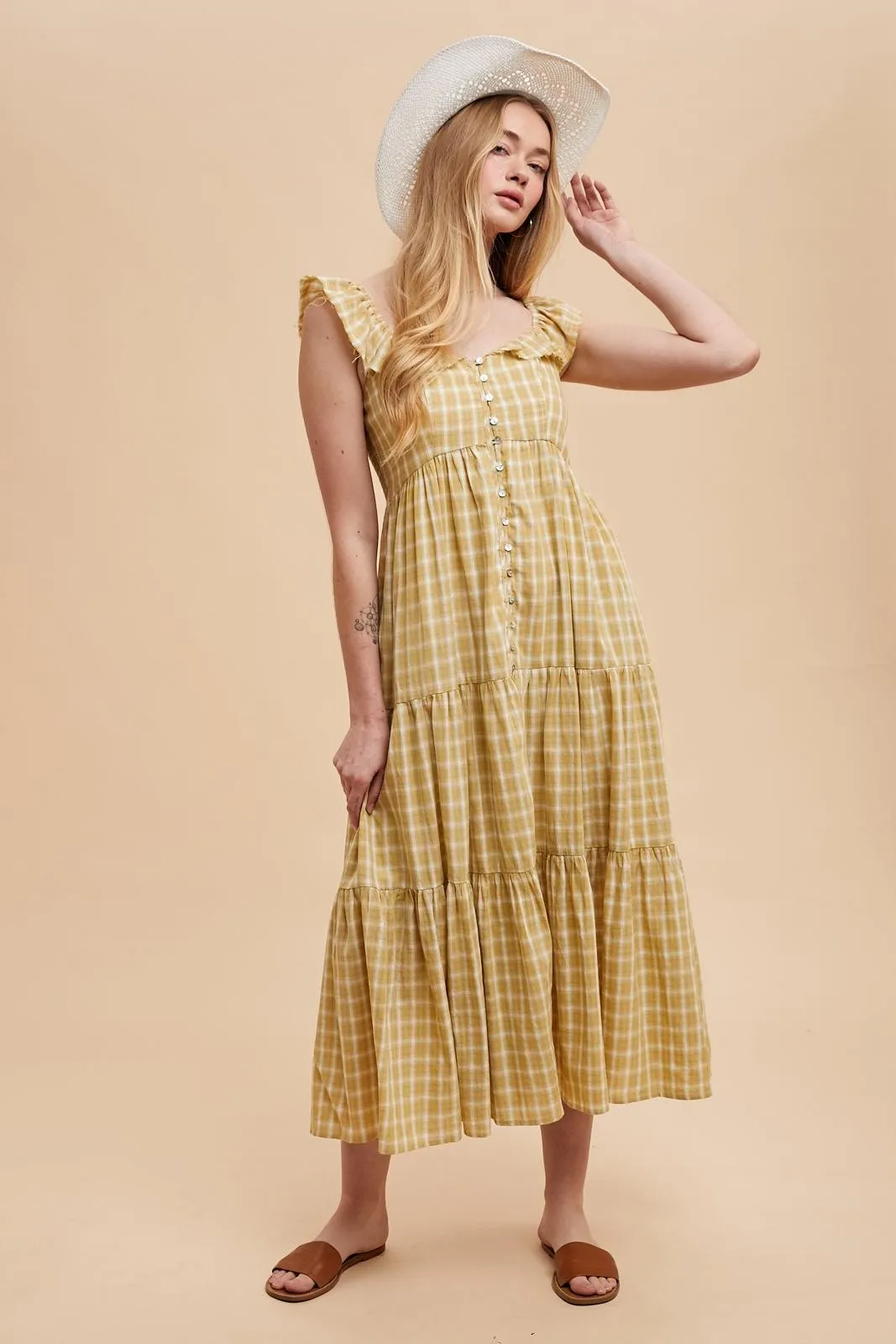 Mustard Cotton Plaid Maxi Dress sold by Pinkblush product image thumbnail 2