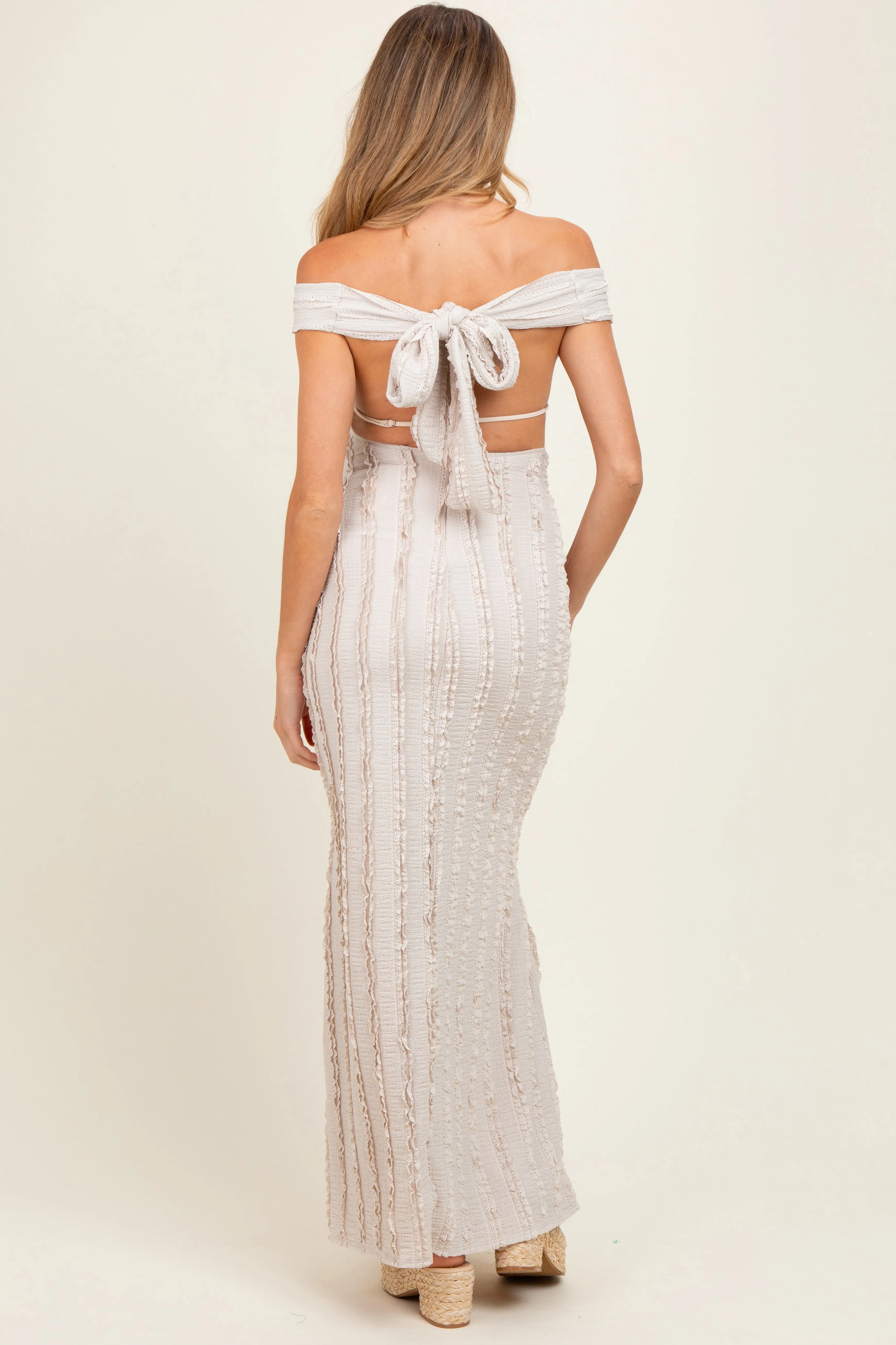 Cream Ruffle Texture Convertible Backless Maternity Maxi Dress sold by Pinkblush product image thumbnail 3