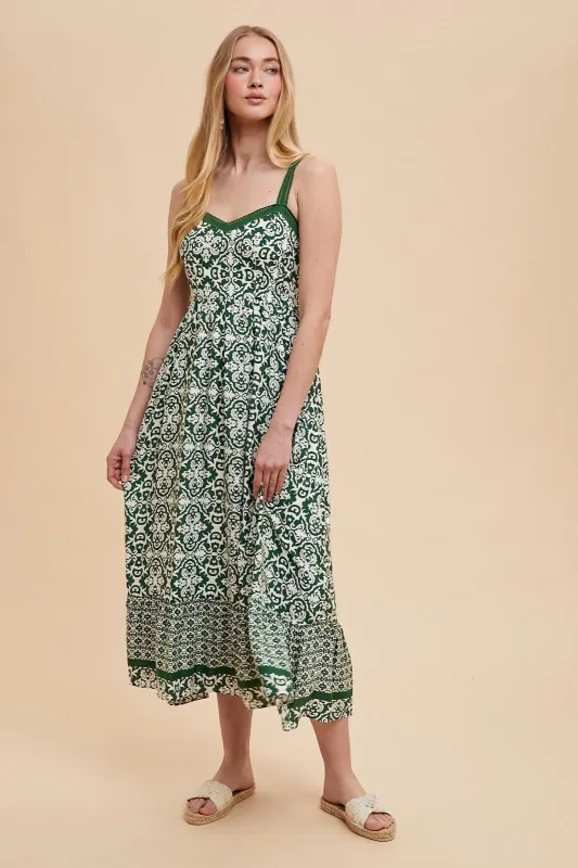 Green Sleeveless Border Print Maxi Dress sold by Pinkblush