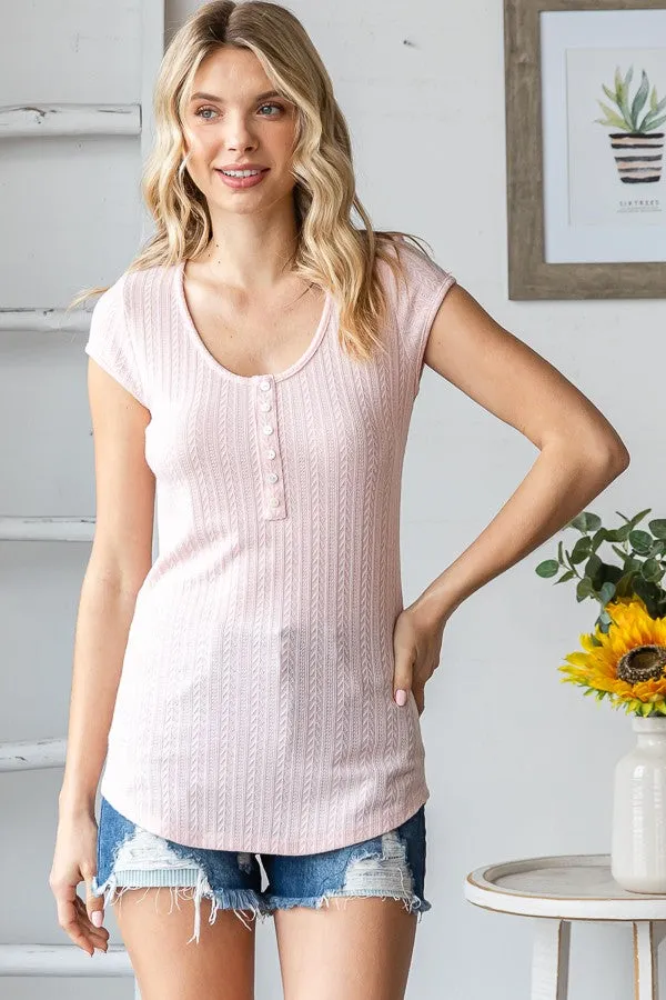 Light Pink Jacquard Button Front Maternity Short Sleeve Top sold by Pinkblush product image thumbnail 4