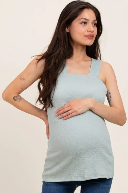 Sage Square Neck Smocked Sleeveless Maternity Top sold by Pinkblush