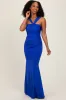 Royal Blue Twist Front Ruched Maternity Maxi Dress sold by Pinkblush