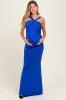 Royal Blue Twist Front Ruched Maternity Maxi Dress sold by Pinkblush
