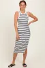 White/Black Striped Sleeveless Fitted Maternity Midi Dress sold by Pinkblush