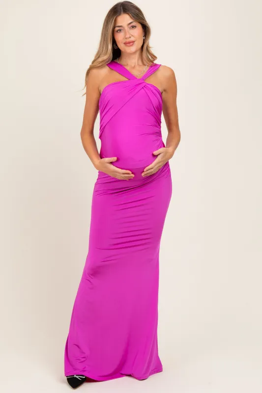 Violet Twist Front Ruched Maternity Maxi Dress sold by Pinkblush
