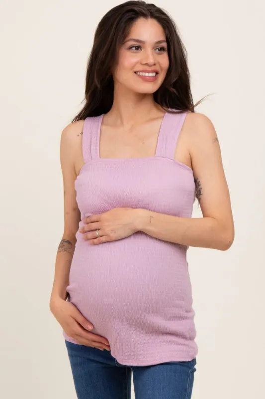 Lavender Square Neck Smocked Sleeveless Maternity Top sold by Pinkblush