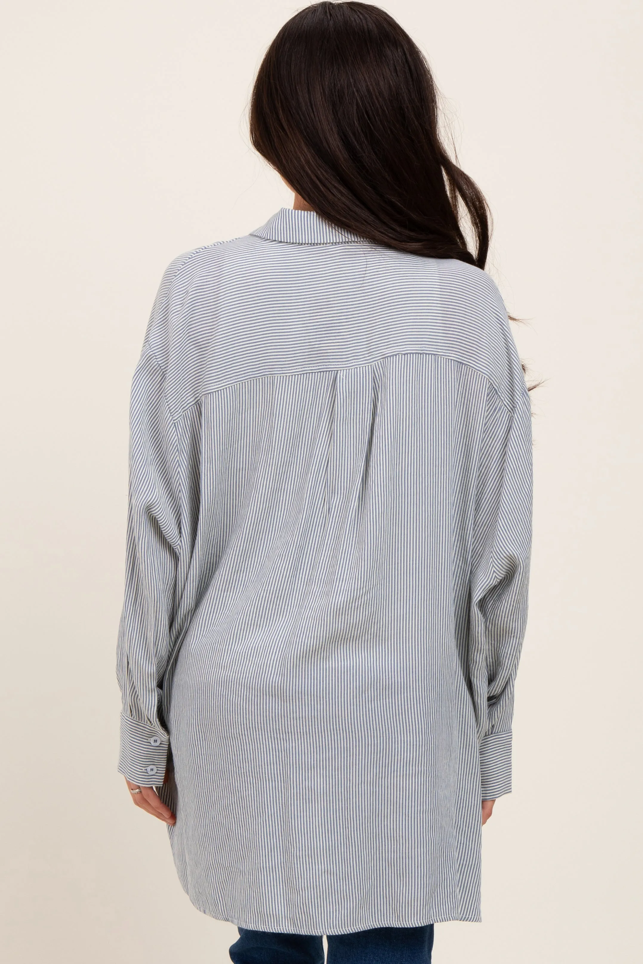 Blue Striped Oversized Maternity Button Down Shirt sold by Pinkblush product image thumbnail 4