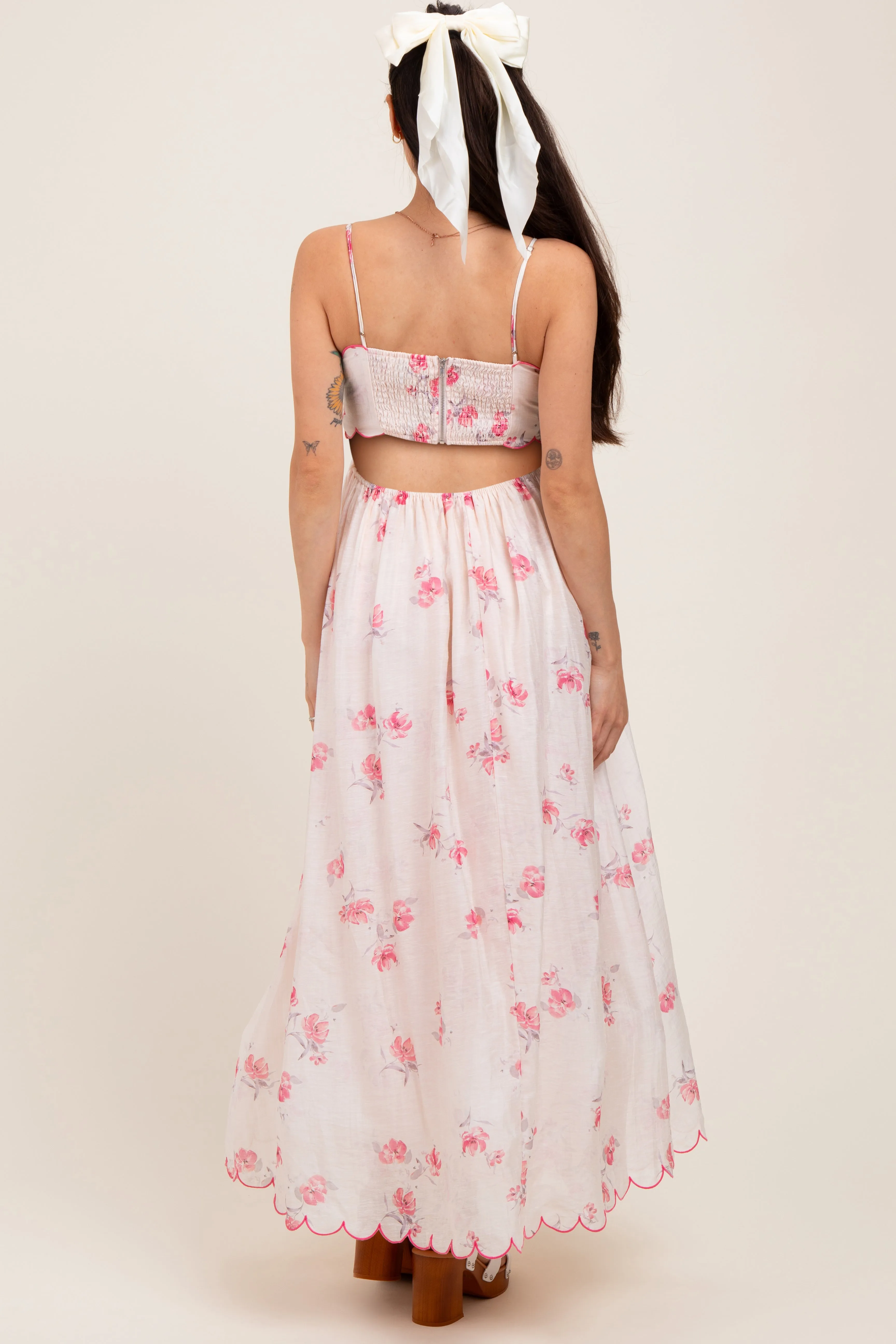 Pink Floral Scallop Edge Back Cutout Maternity Maxi Dress sold by Pinkblush product image thumbnail 4