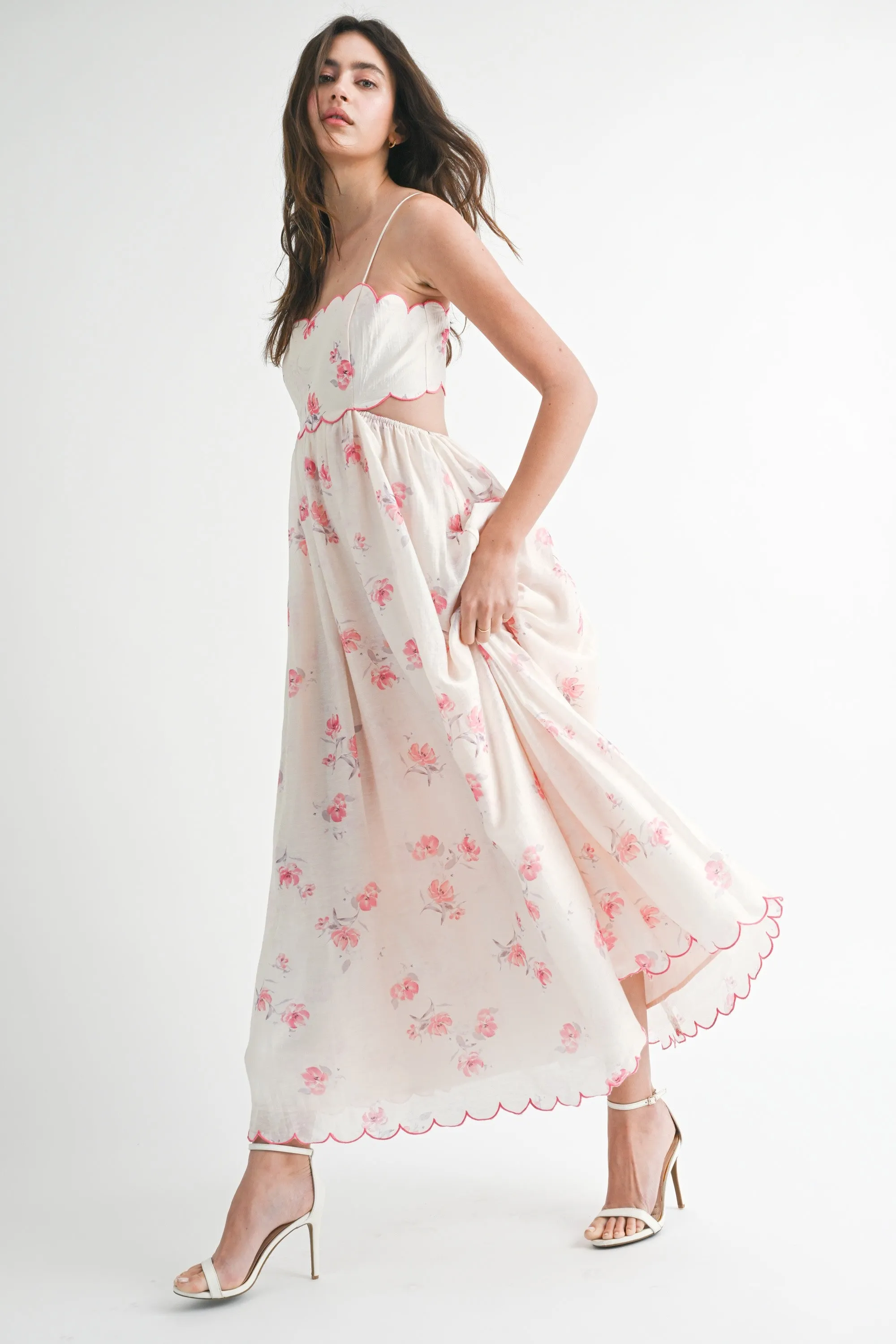 Pink Floral Scallop Edge Back Cutout Maternity Maxi Dress sold by Pinkblush product image thumbnail 5