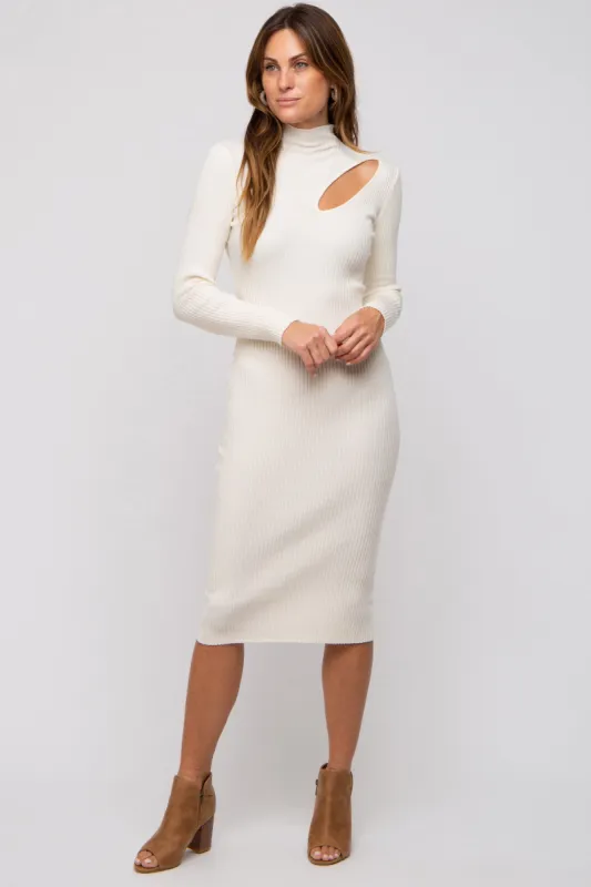 Cream Cutout Fitted Knit Dress sold by Pinkblush