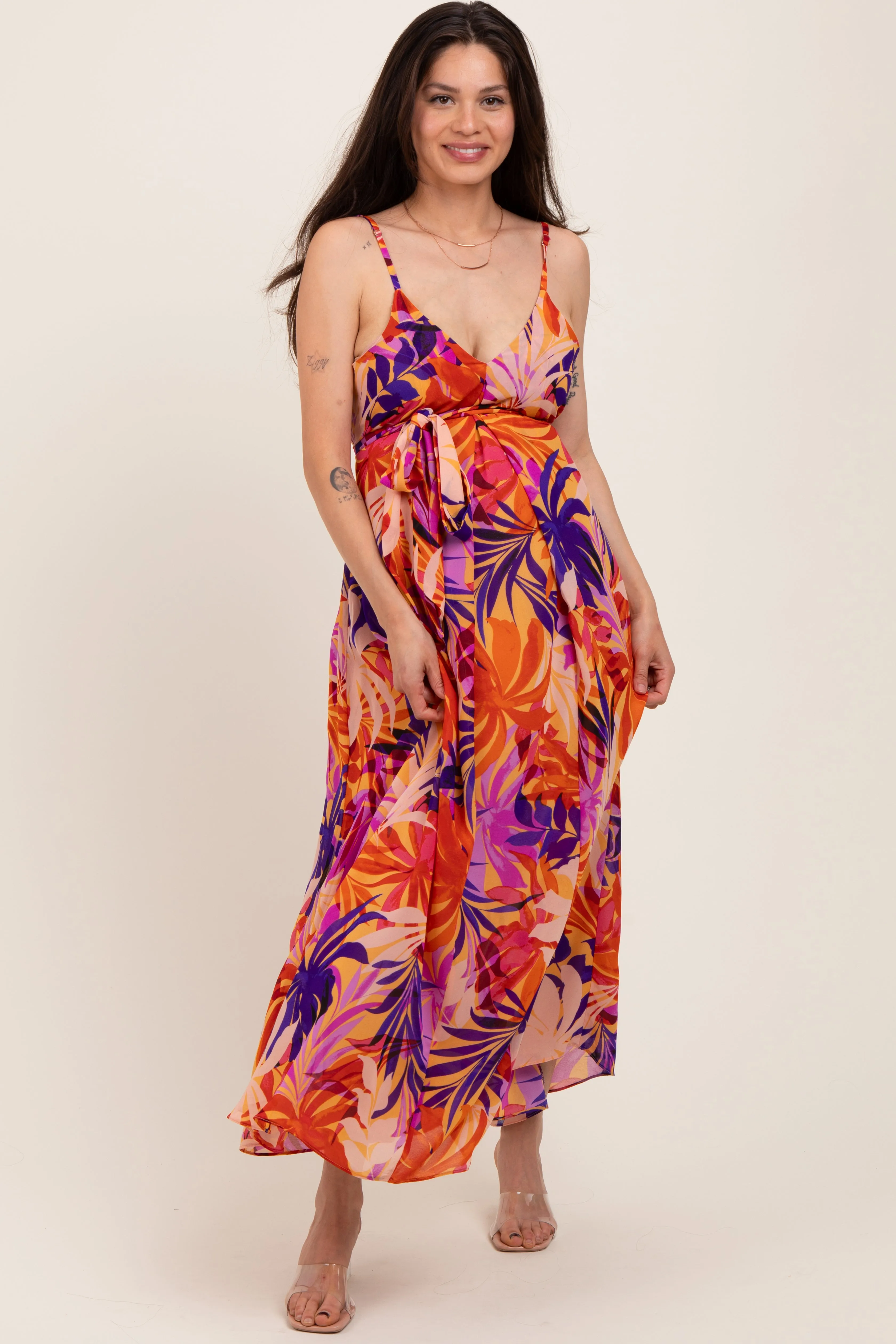Orange Tropical Sash Tie Maternity Maxi Dress sold by Pinkblush product image thumbnail 2