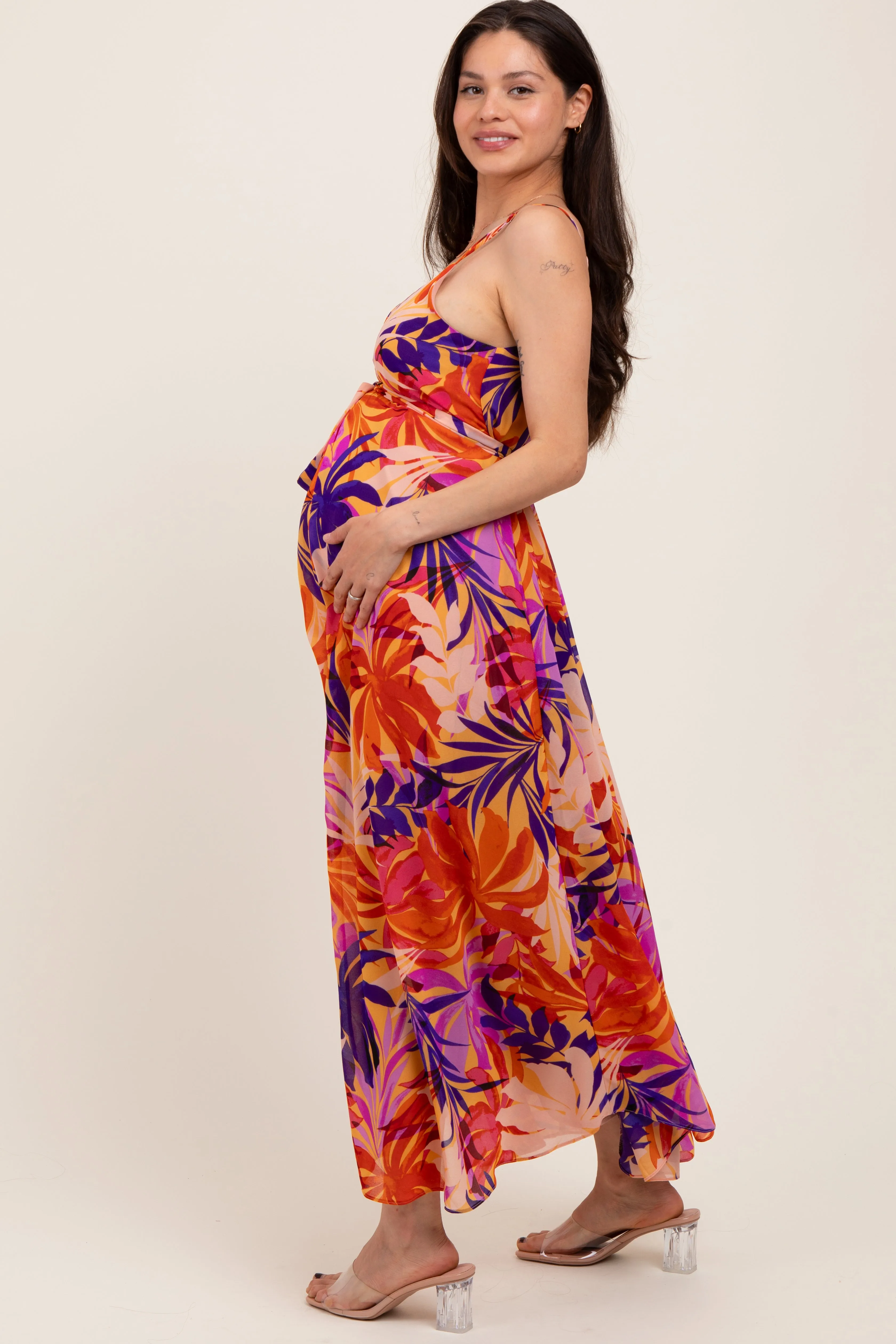Orange Tropical Sash Tie Maternity Maxi Dress sold by Pinkblush product image thumbnail 3