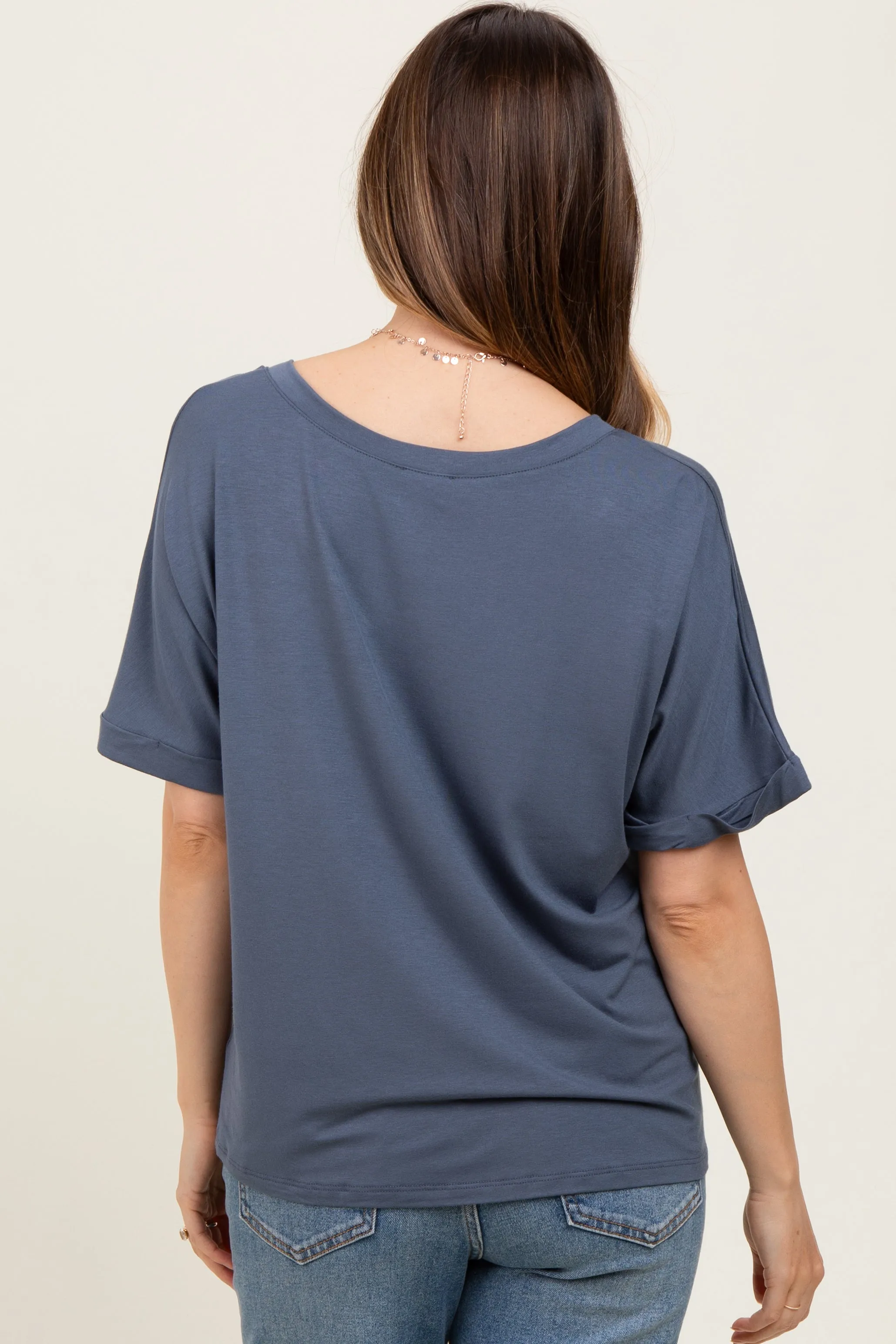 Dark Blue Oversized V-Neck Front Pocket Maternity T-Shirt sold by Pinkblush product image thumbnail 3