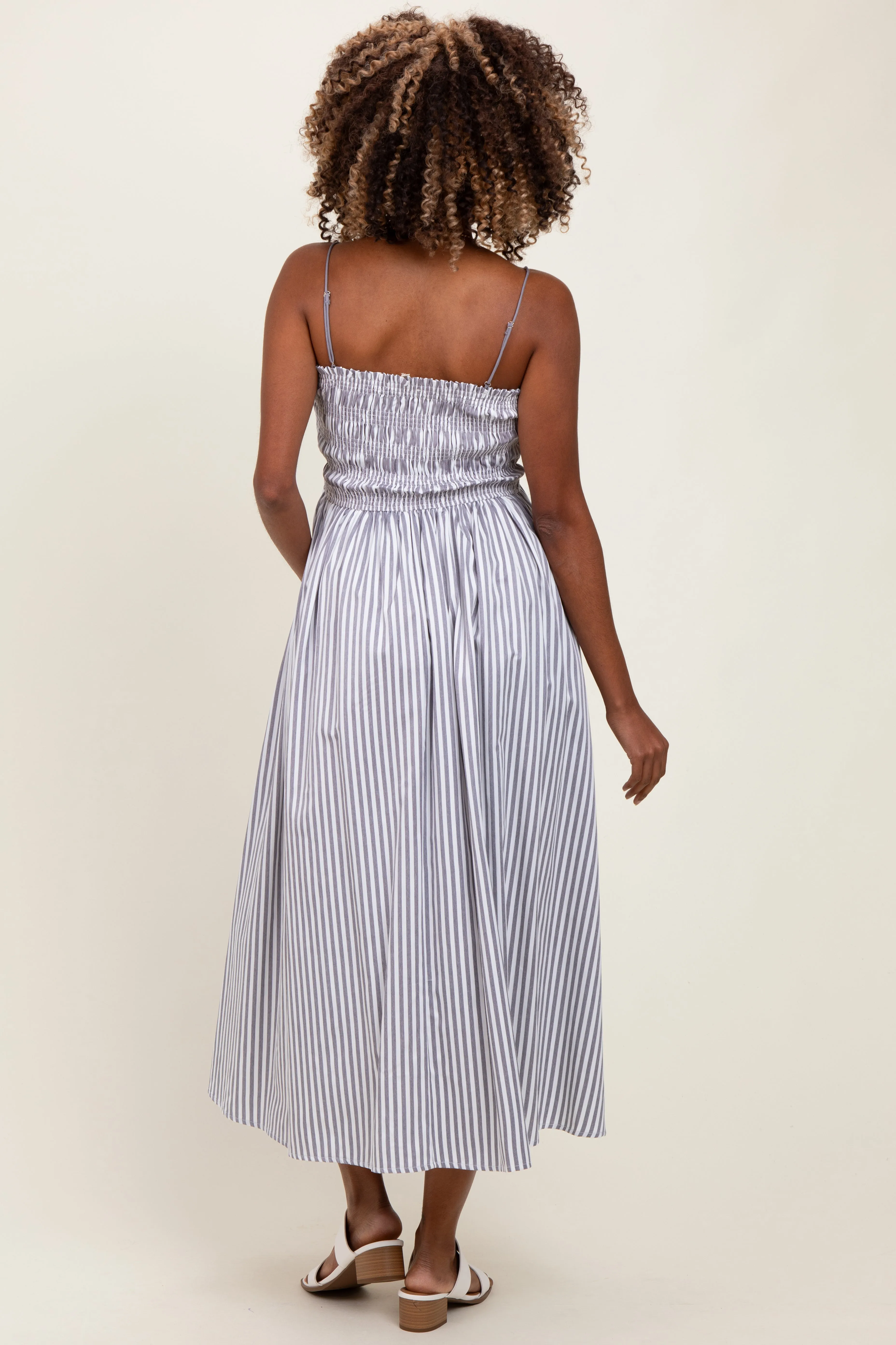 Black Striped Smocked Maternity Midi Dress sold by Pinkblush product image thumbnail 3